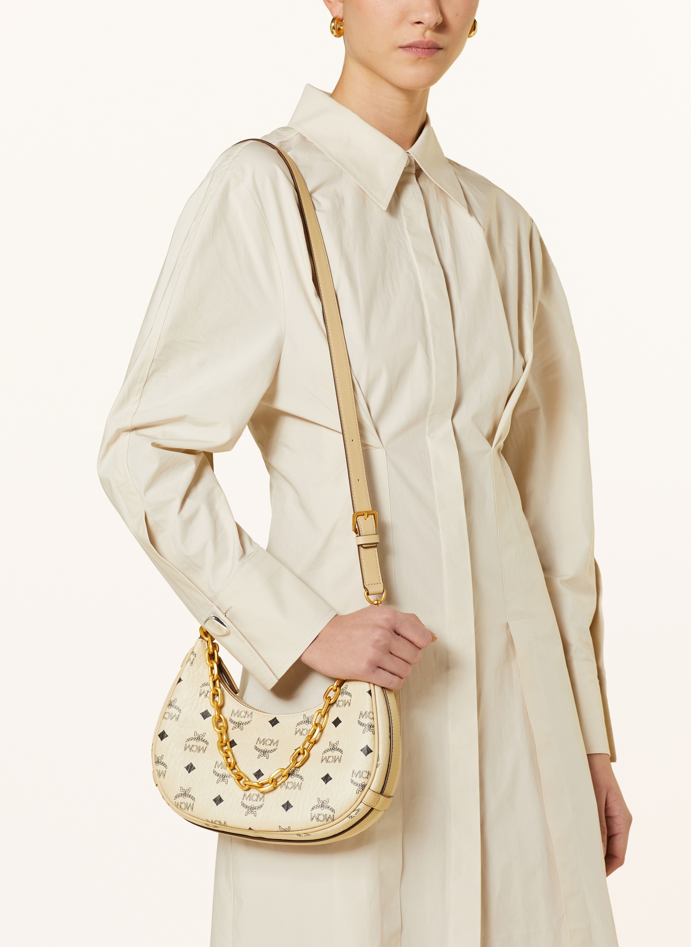 Thumbnail - Mcm Handtasche Aren Visetos Small beige