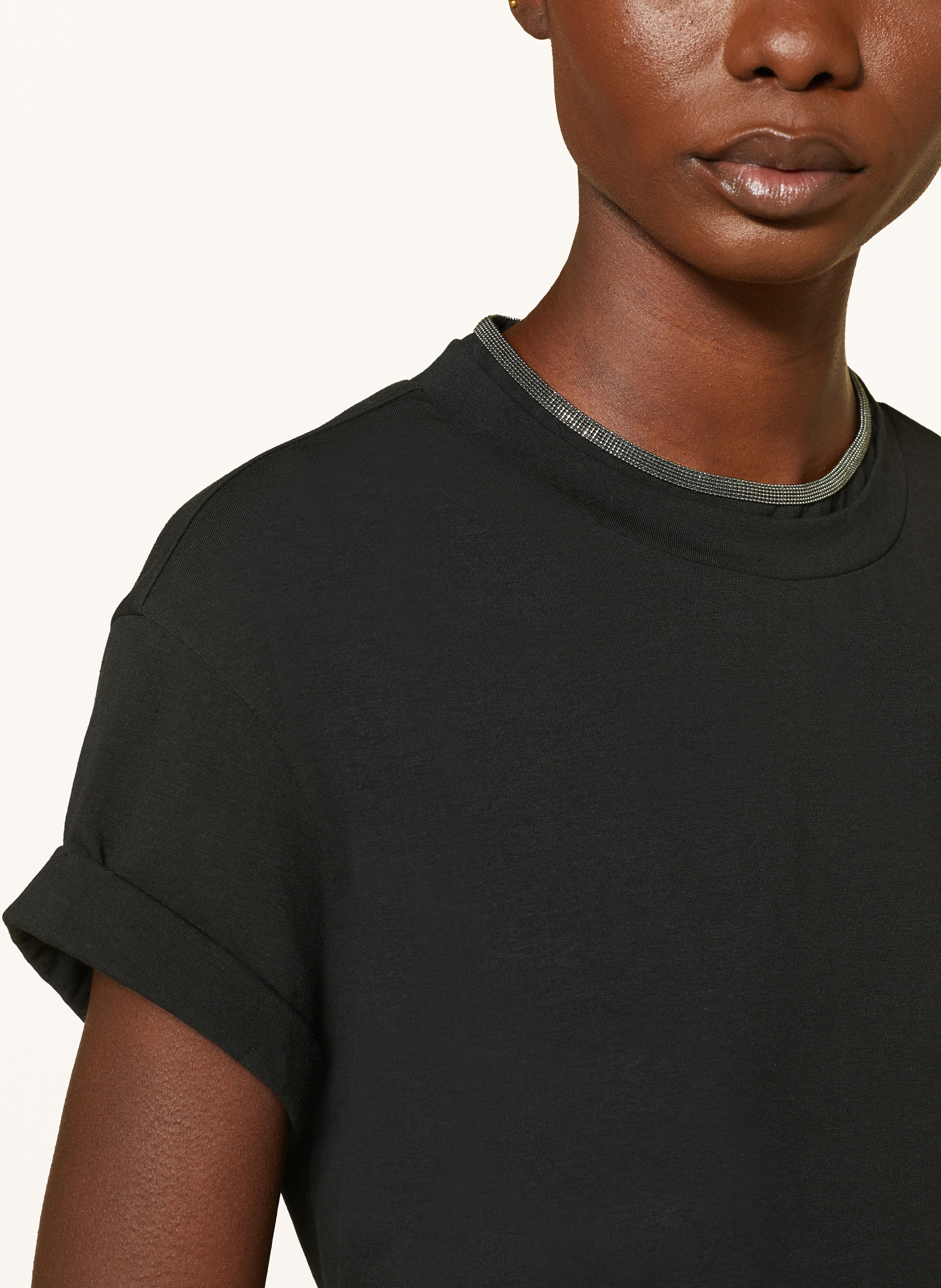 Thumbnail - Brunello Cucinelli T-Shirt Mit Zierperlen schwarz