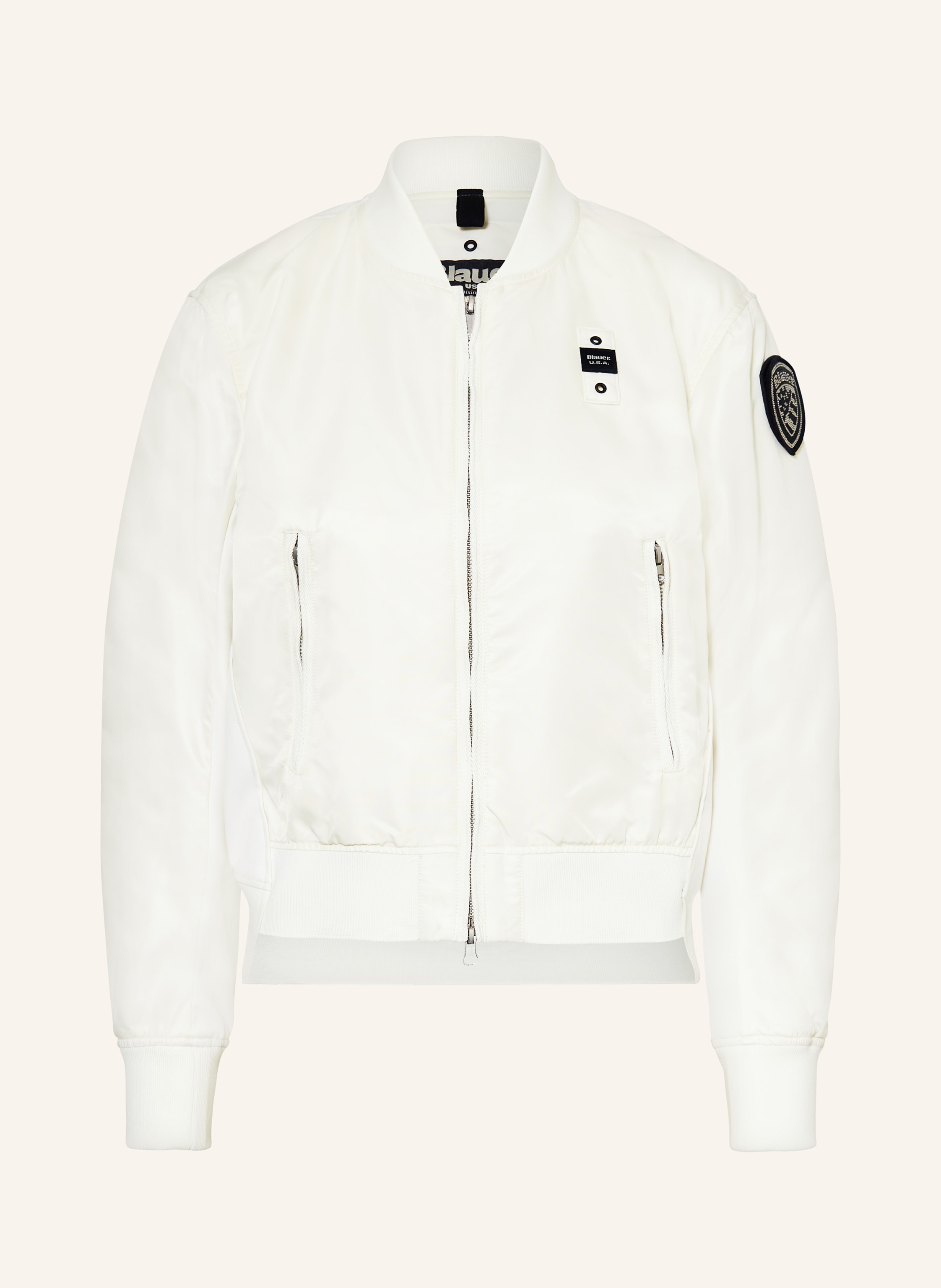 Blauer Blouson im Materialmix in ecru/ creme
