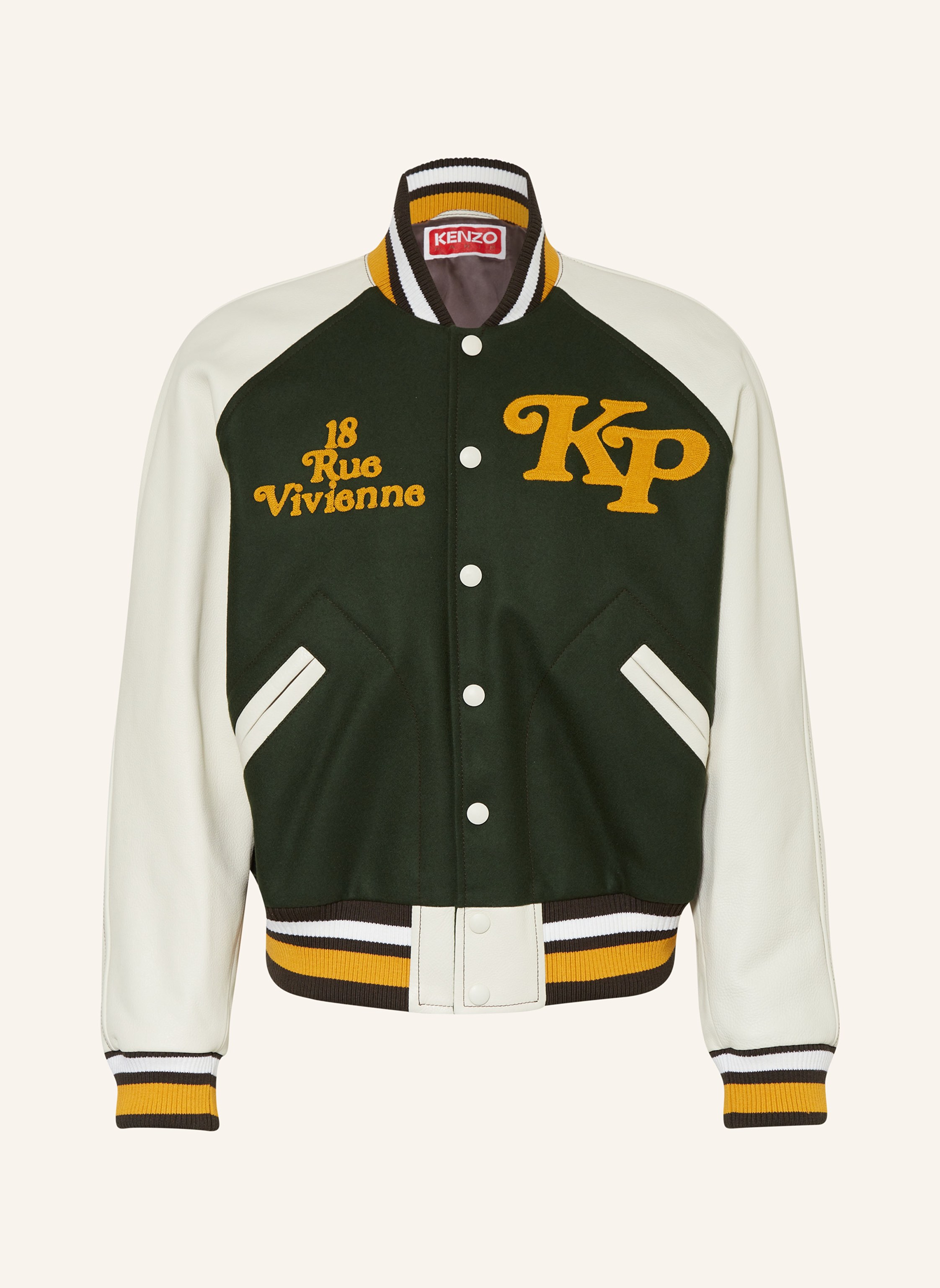 KENZO College jacket in mixed materials in khaki dark yellow ecru