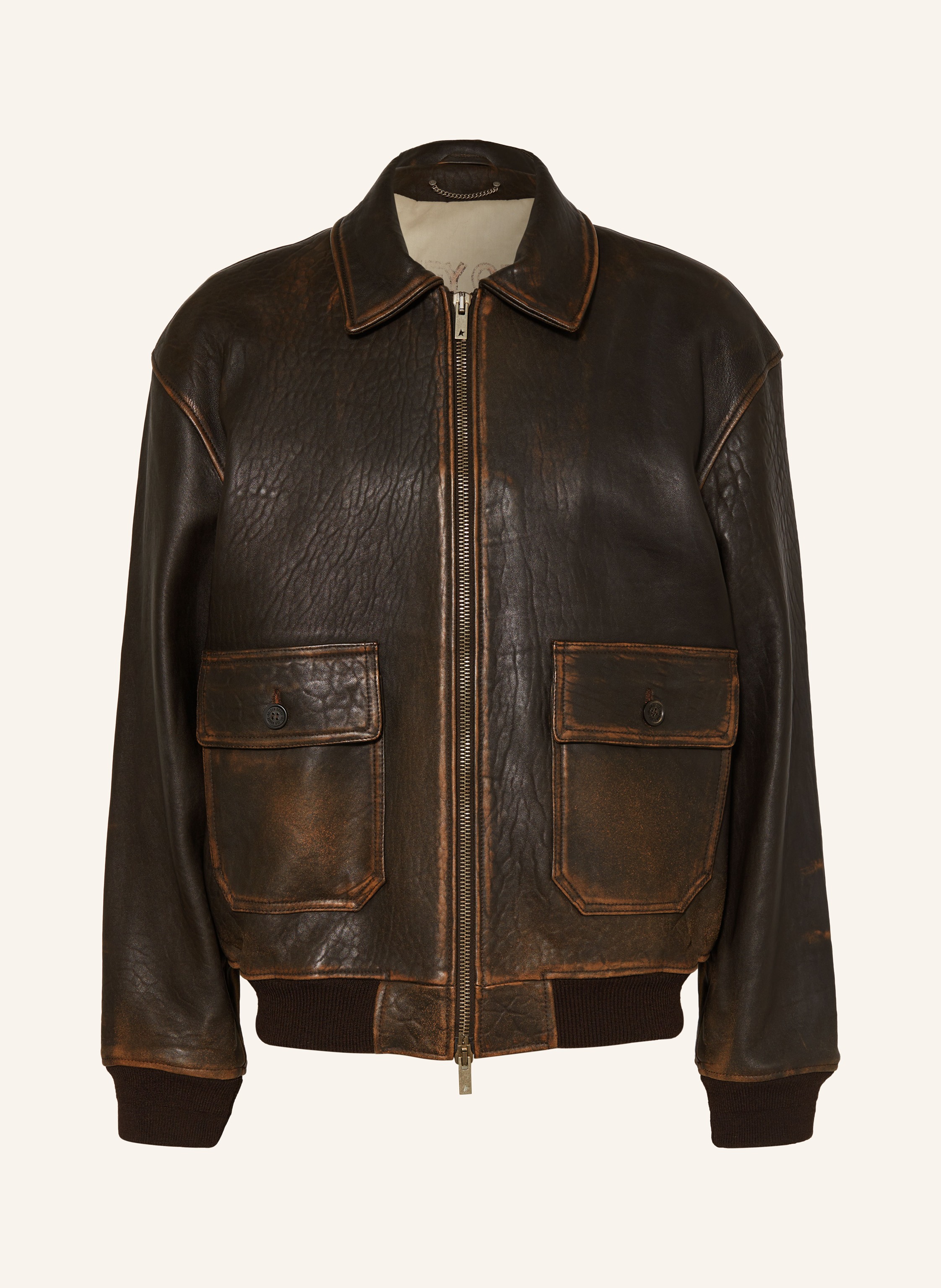GOLDEN GOOSE Leather jacket JOURNEY in dark brown