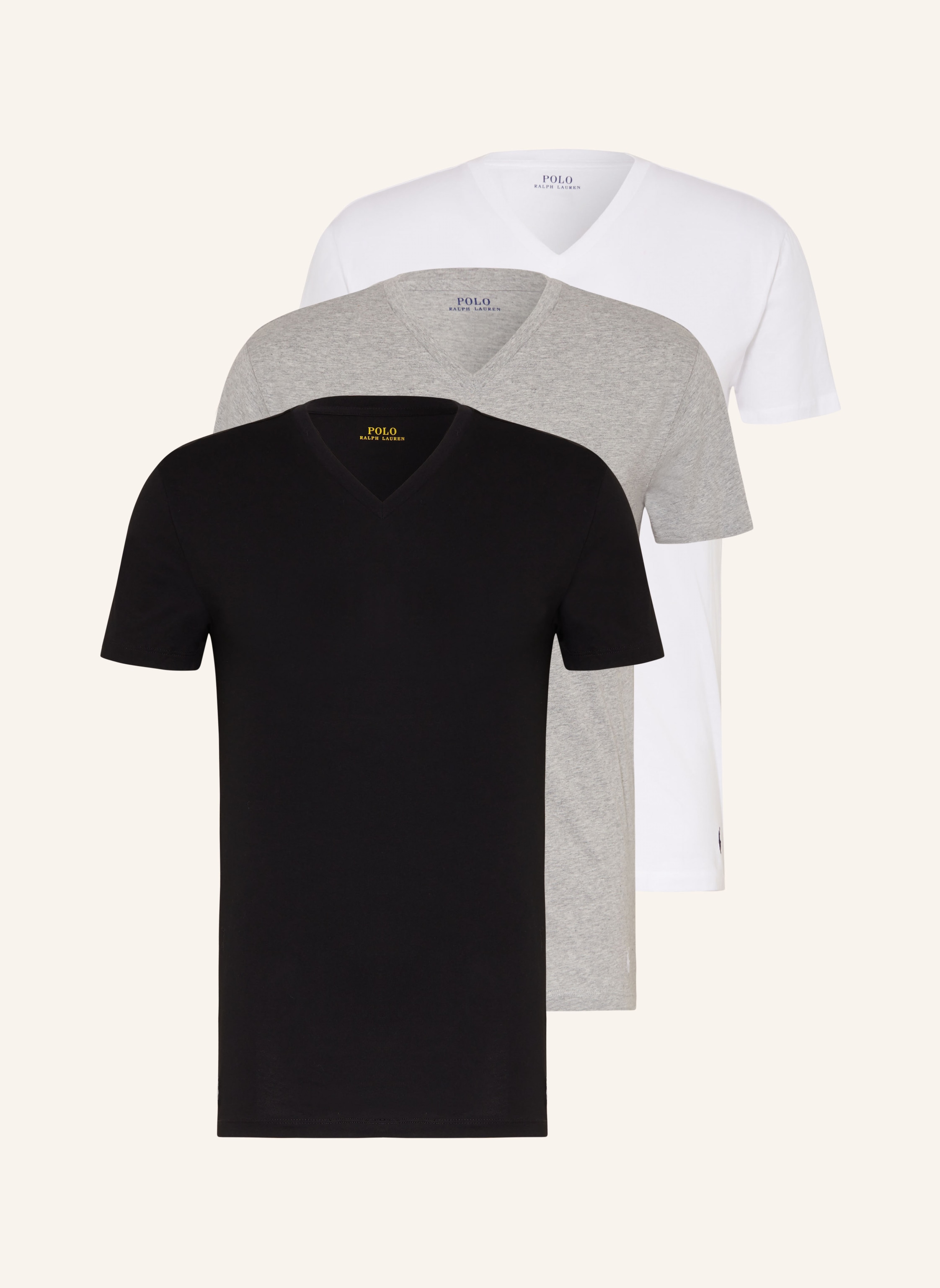 POLO RALPH LAUREN 3 pack V neck shirts in black gray white