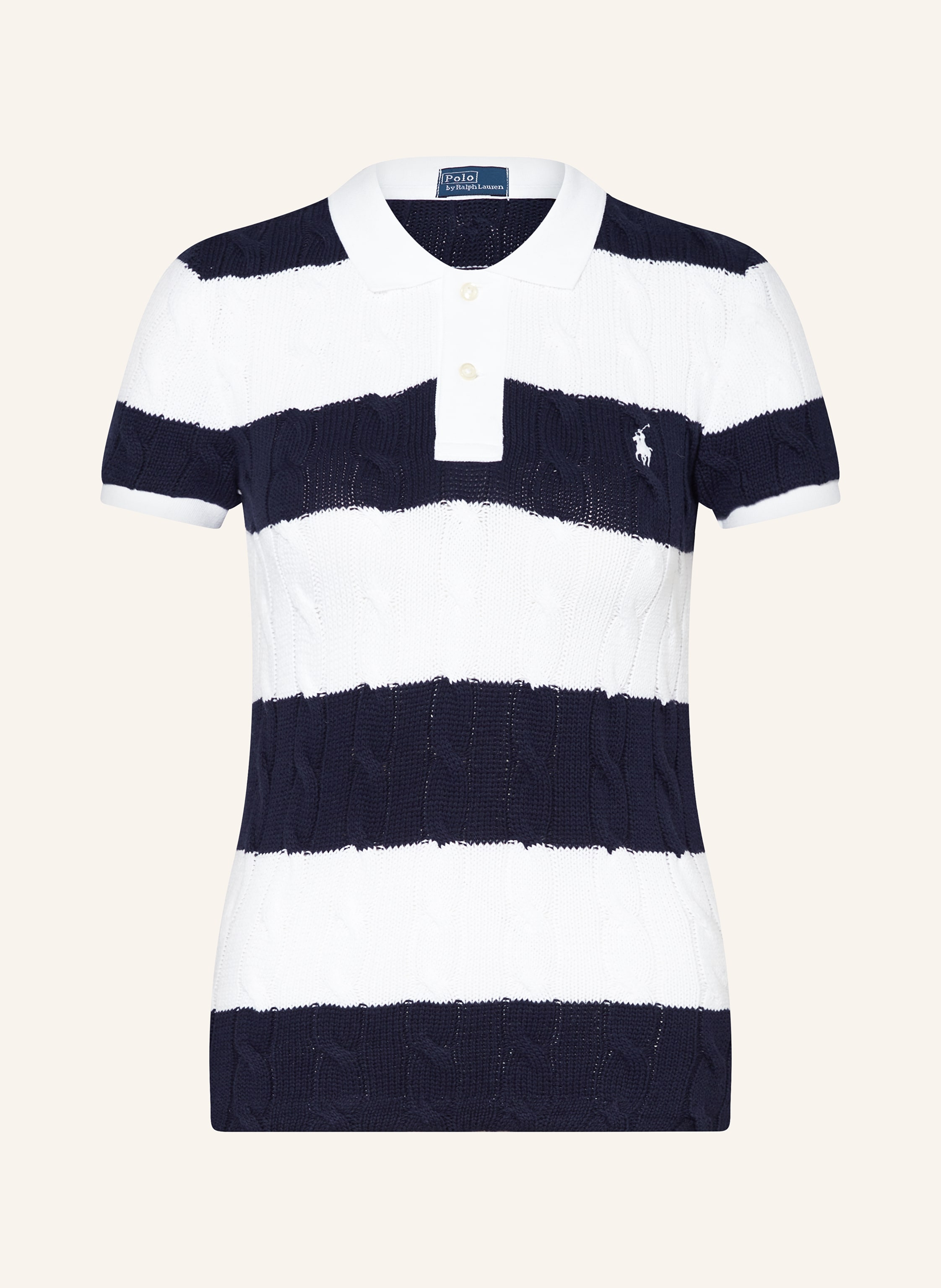 POLO RALPH LAUREN StrickPoloshirt in dunkelblau/ weiss