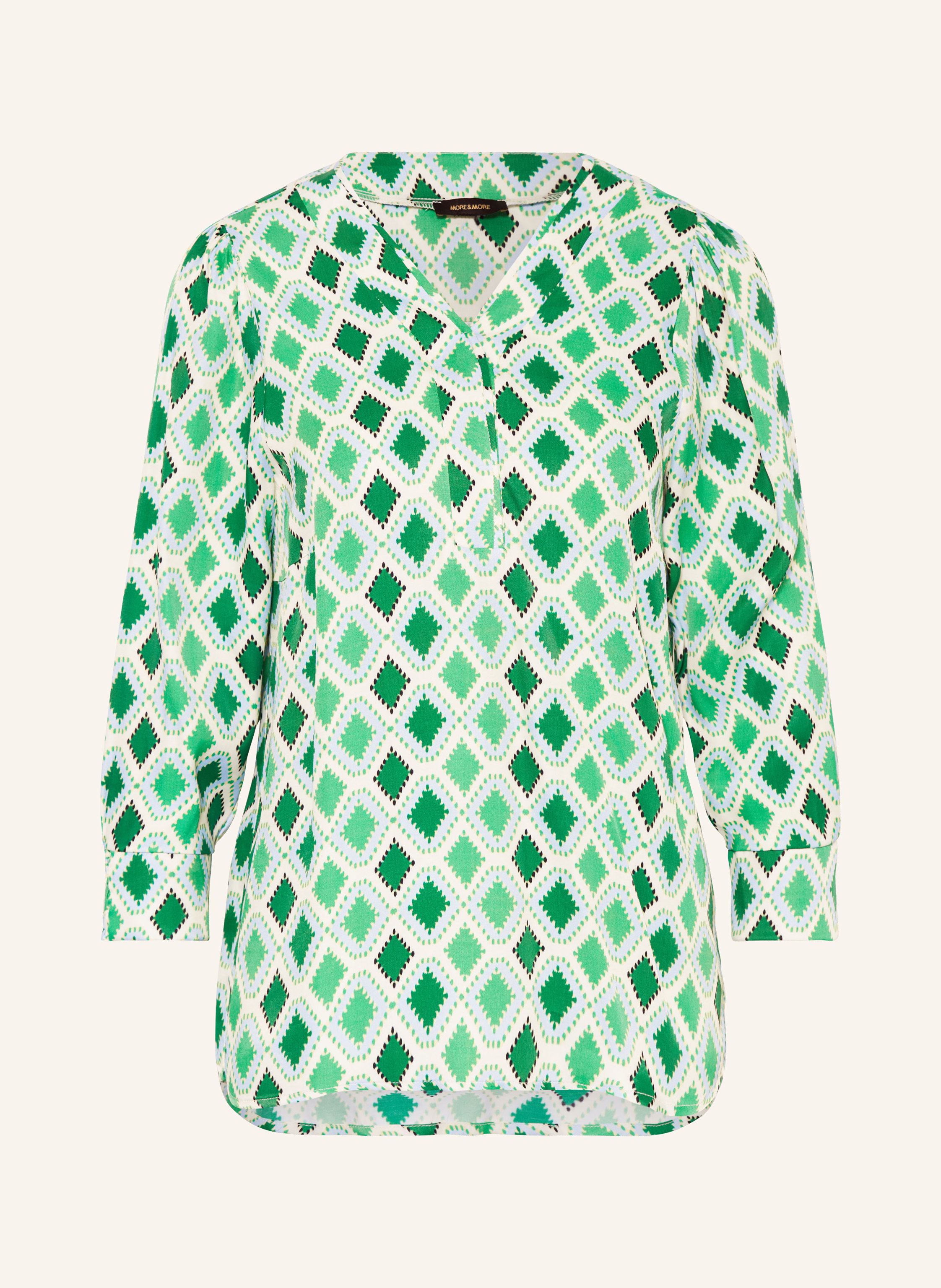 MORE & MORE Blusenshirt aus Satin mit 3/4-Arm in grün/ ecru/ schwarz