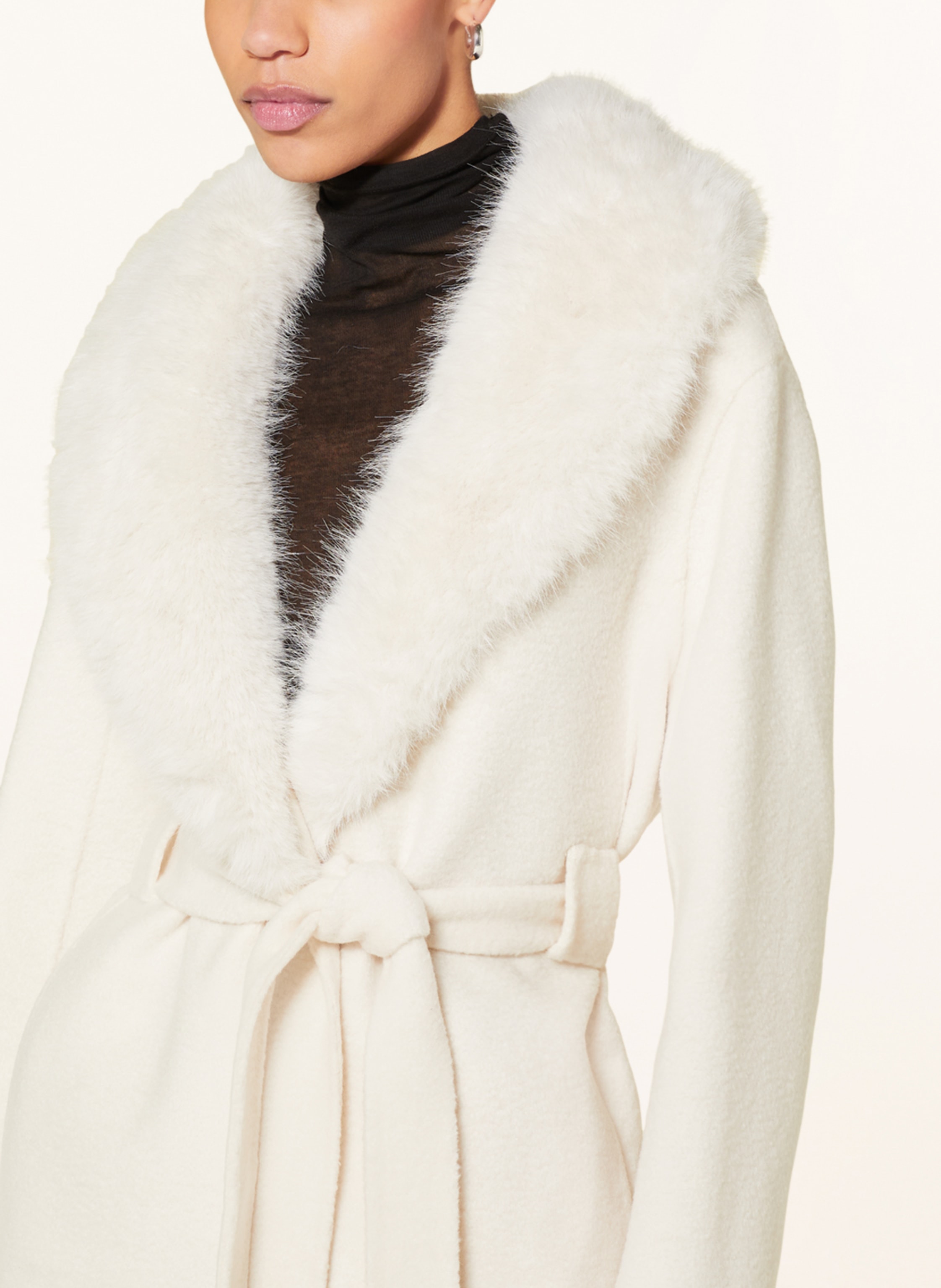 Thumbnail - Maje Wollmantel Mit Kunstpelz weiss