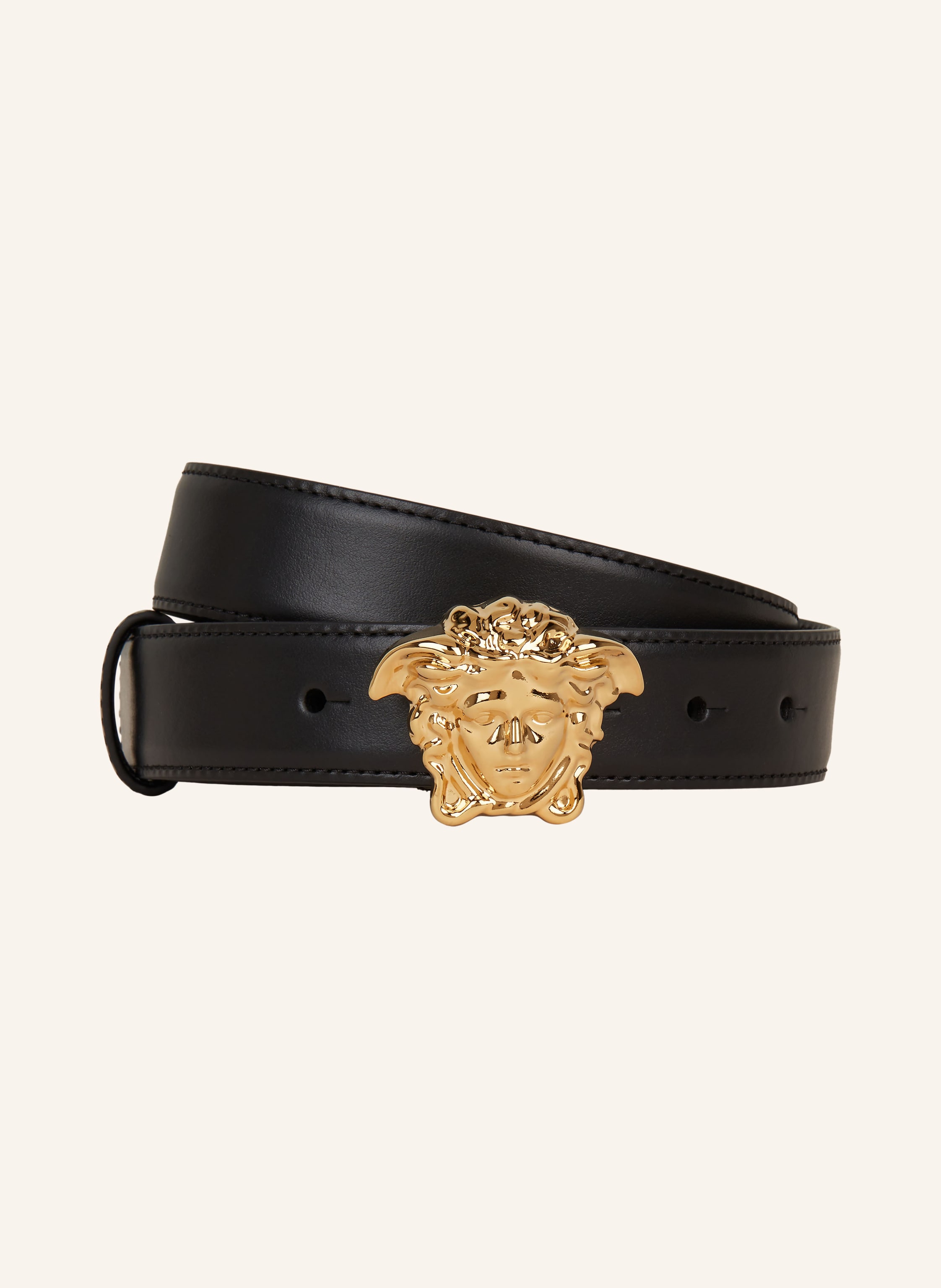 VERSACE Leather belt in black gold