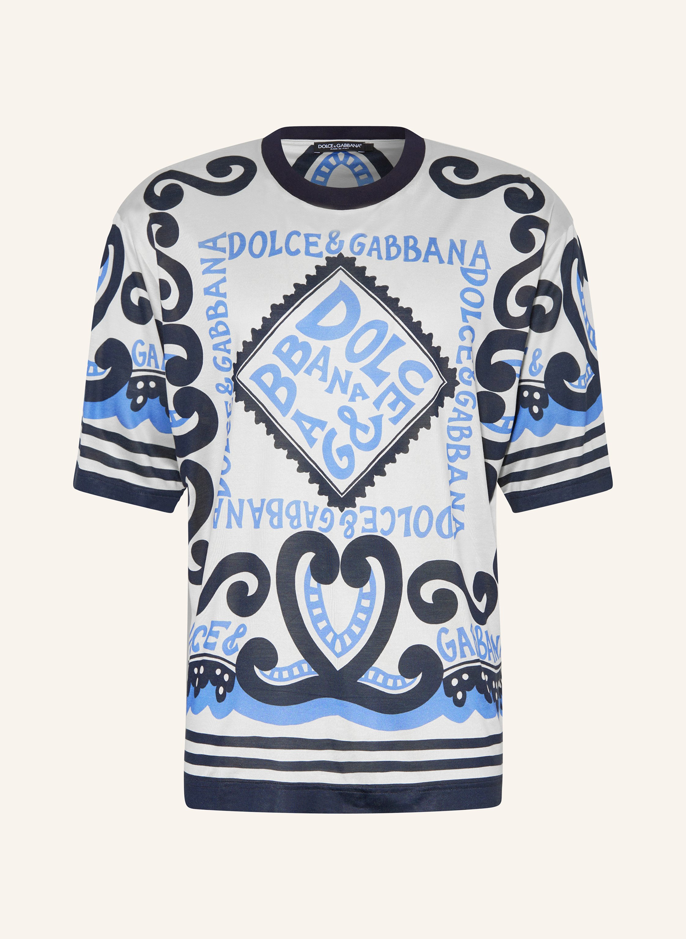DOLCE GABBANA T shirt made of silk in ecru blue dark blue