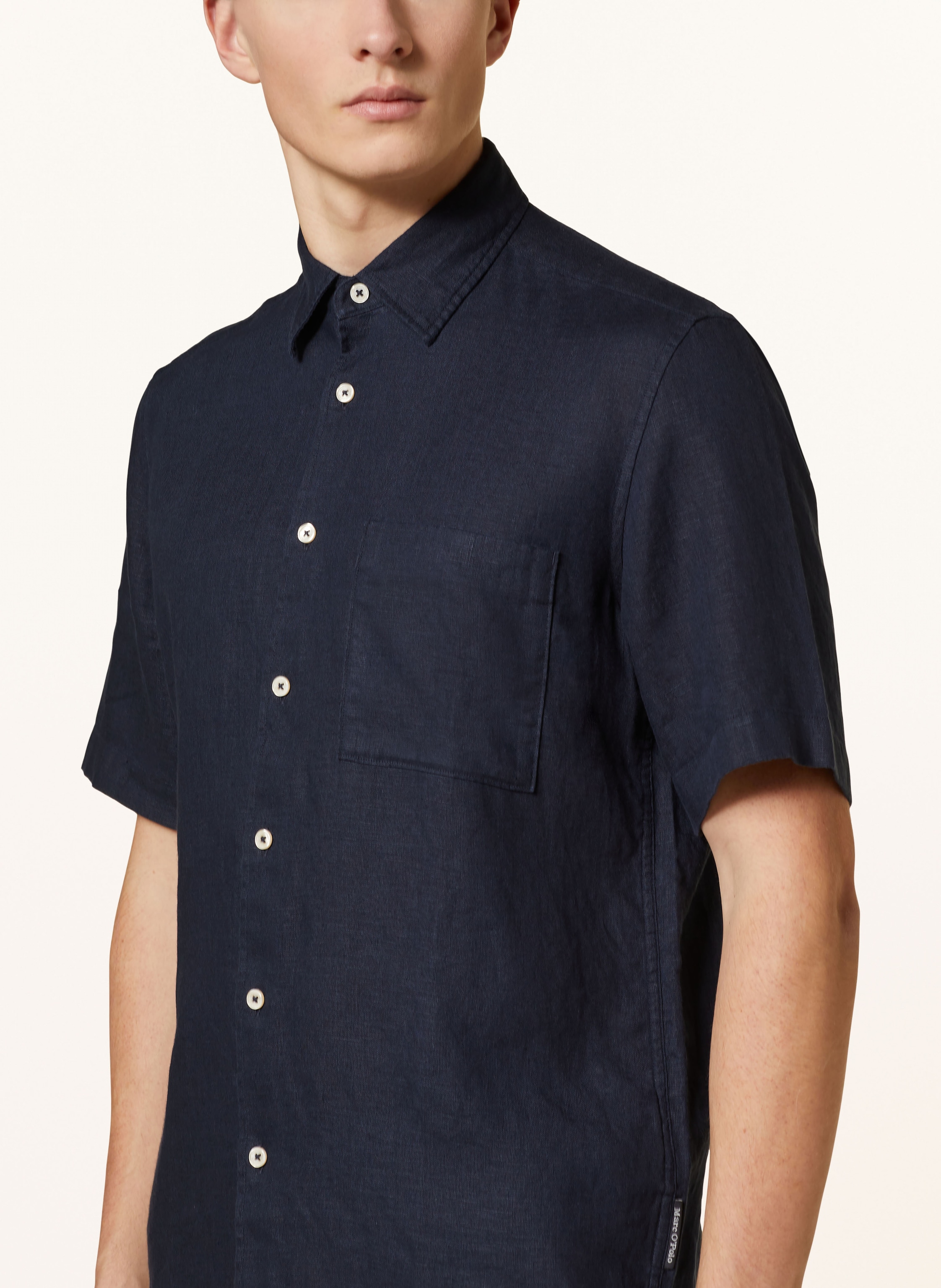 Thumbnail - Marc O'polo Kurzarm-Hemd Regular Fit Aus Leinen blau