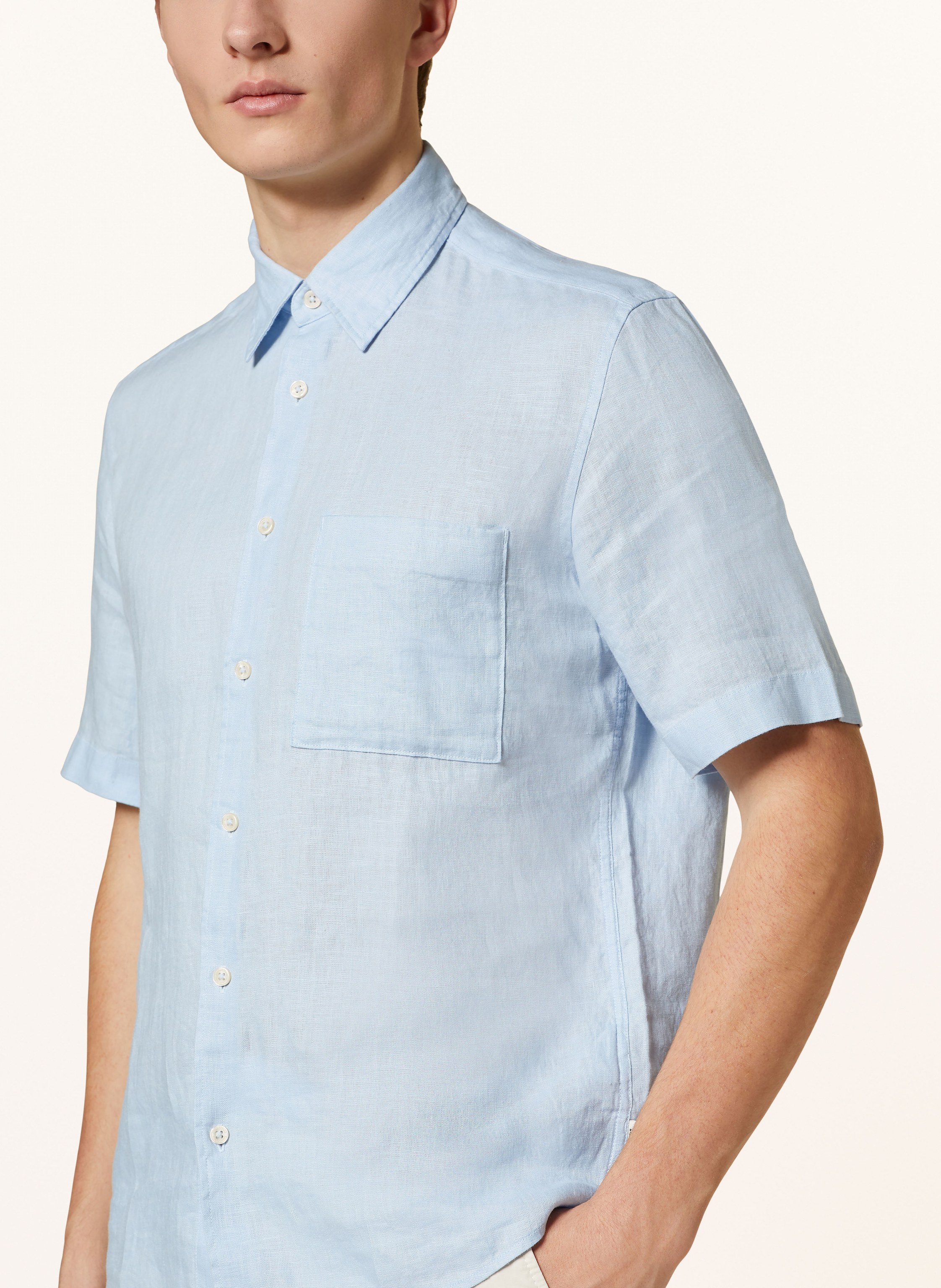 Thumbnail - Marc O'polo Kurzarm-Hemd Regular Fit Aus Leinen blau