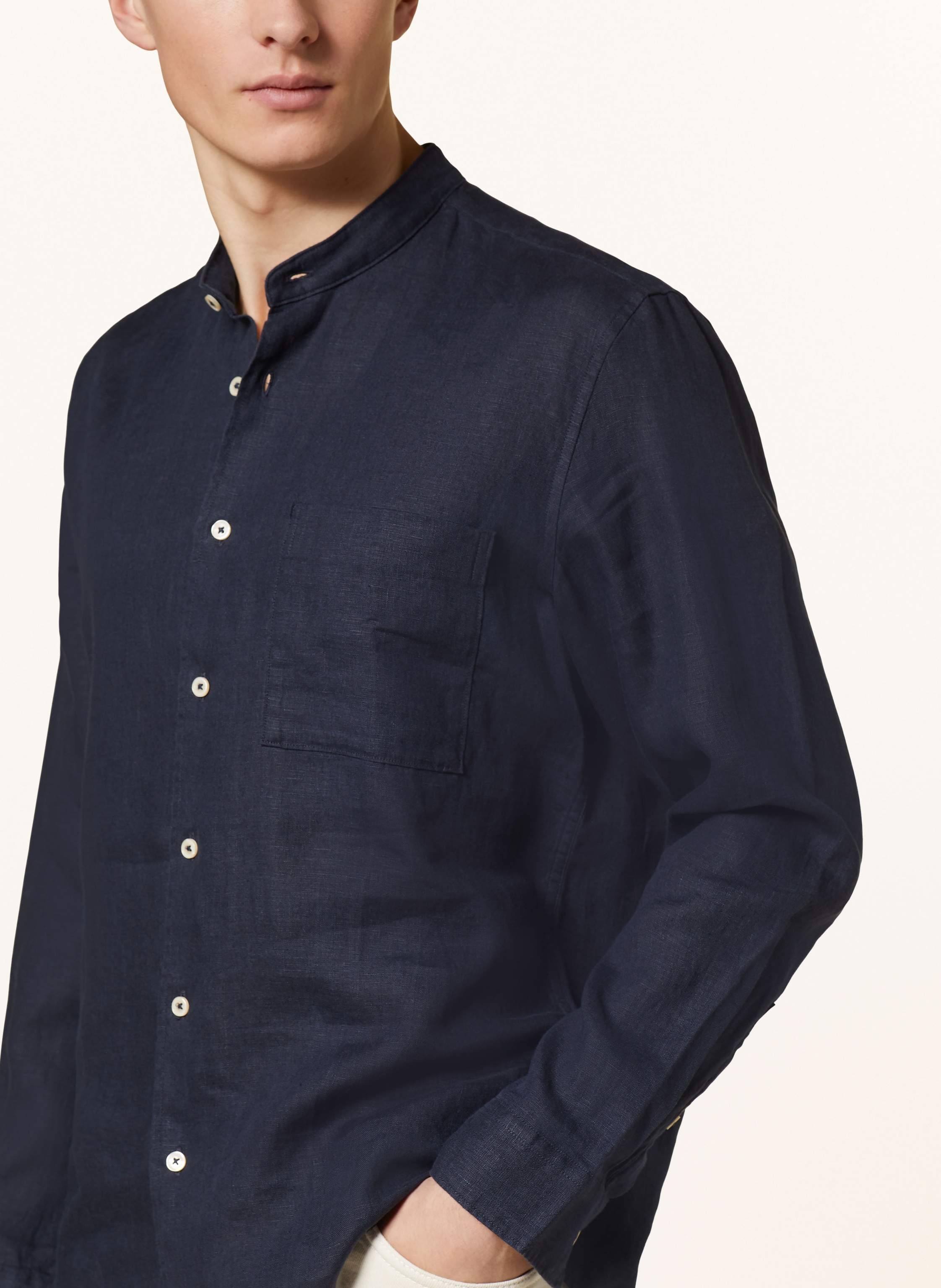 Thumbnail - Marc O'polo Leinenhemd Regular Fit Mit Stehkragen blau