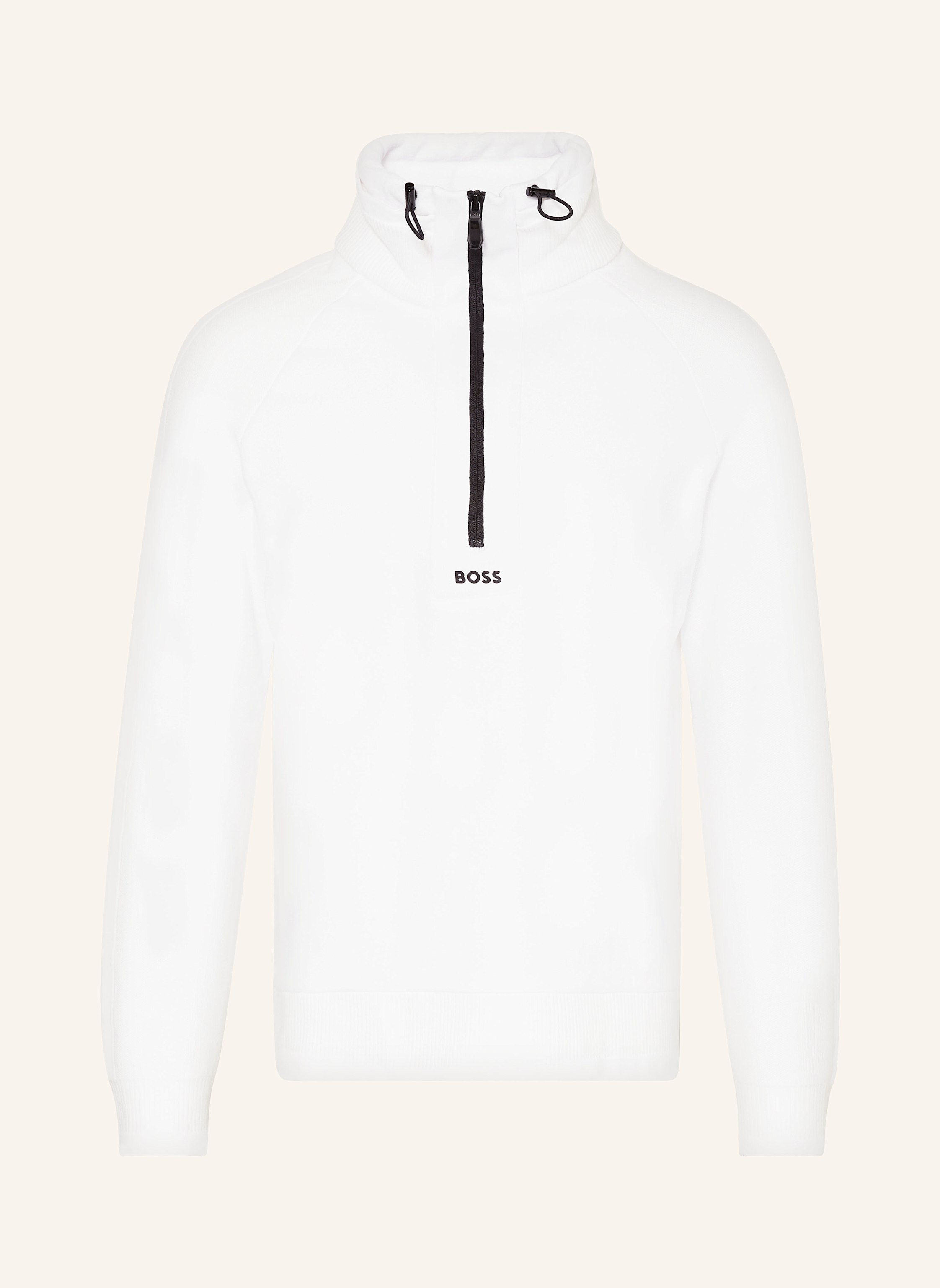 BOSS Half zip sweater ZARTIC in mixed materials in white