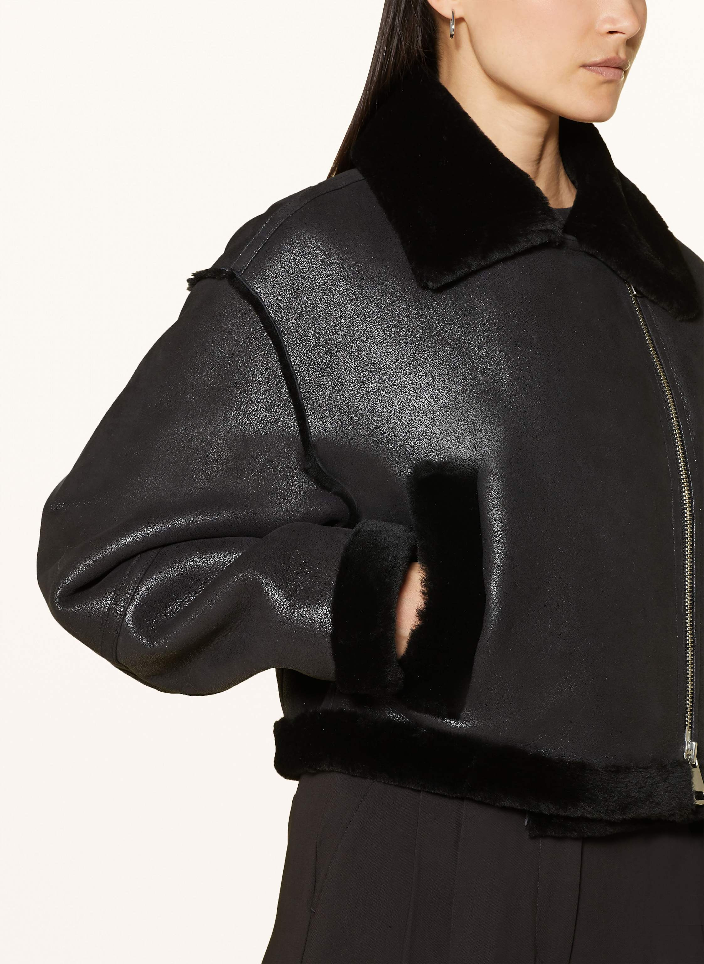 Thumbnail - Mrs & Hugs Cropped-Lederjacke schwarz