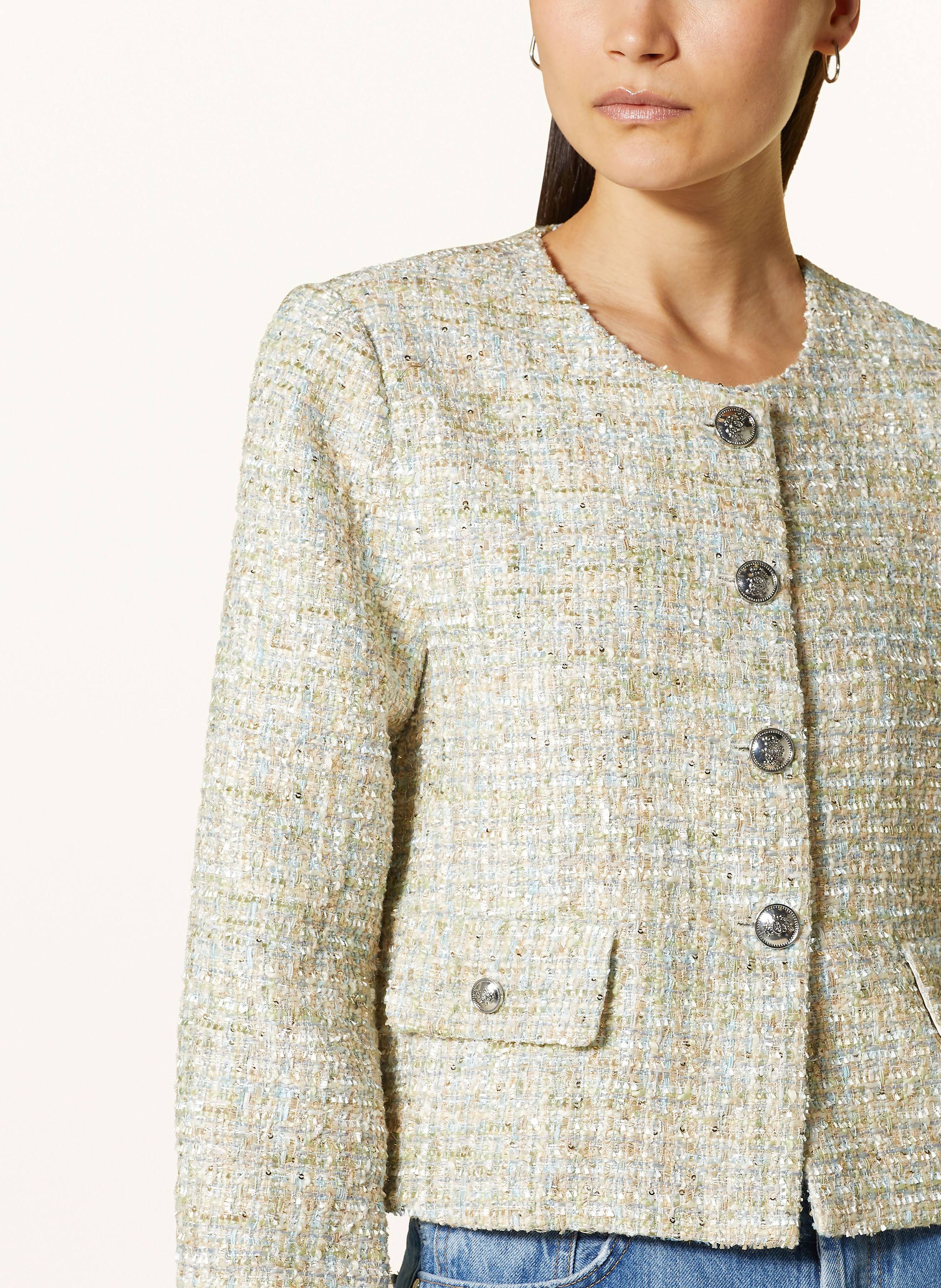 Thumbnail - Mrs & Hugs Bouclé-Blazer Mit Pailletten beige