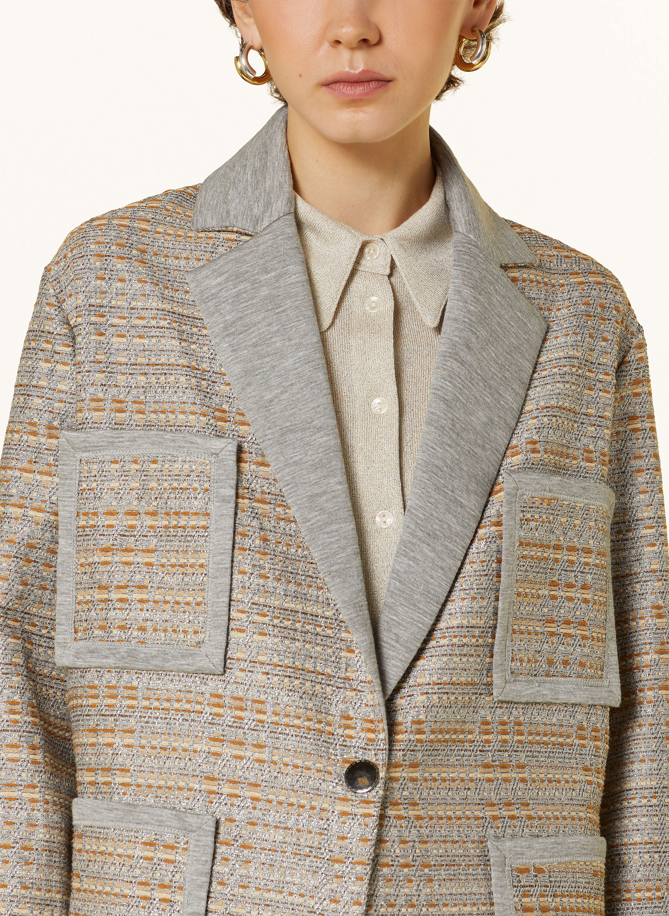 Thumbnail - Sem Per Lei Tweed-Blazer Mit Glitzergarn grau