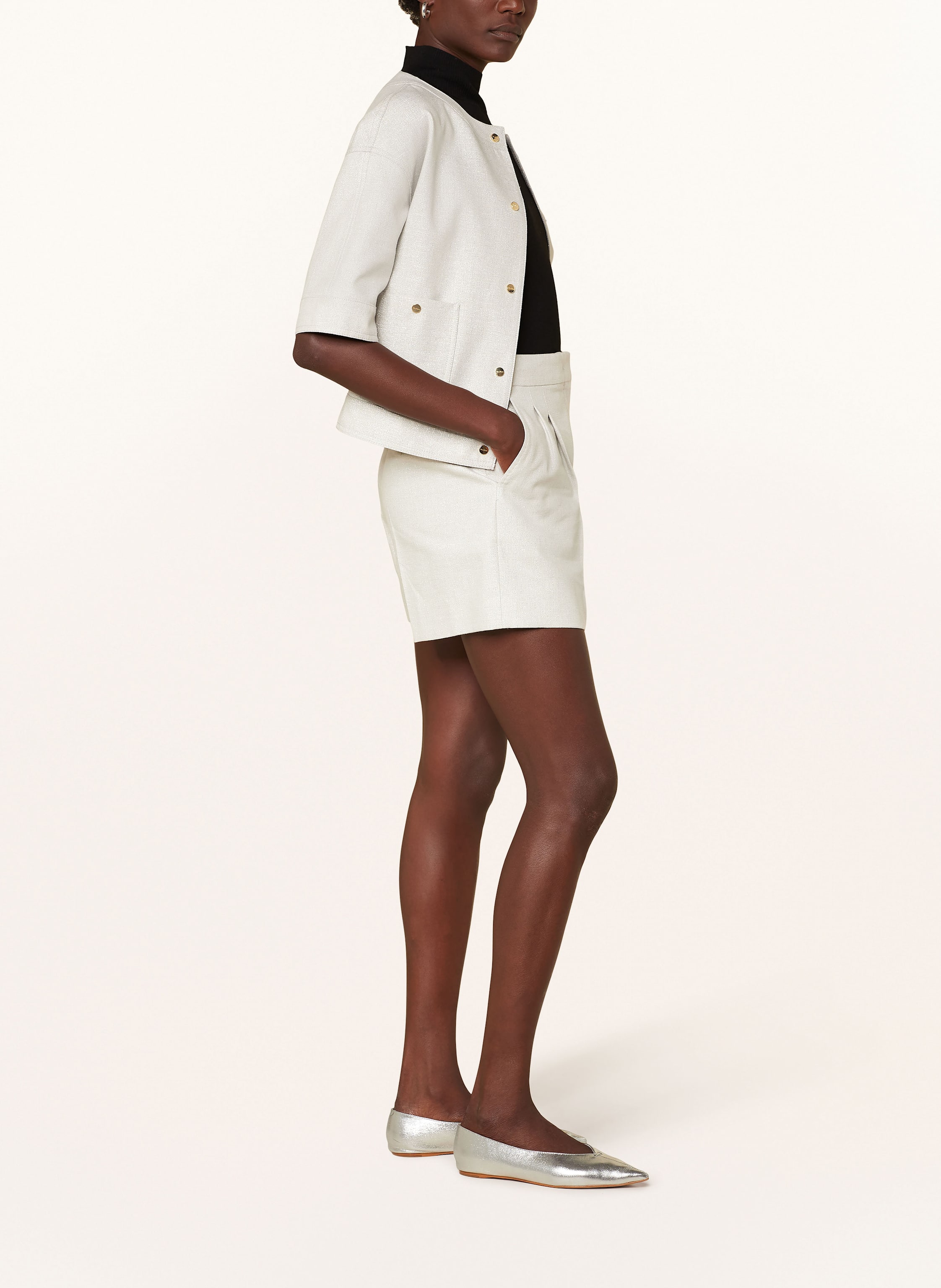 Thumbnail - Max Mara Studio Shorts Favilla Mit Leinen Und Glitzergarn silber
