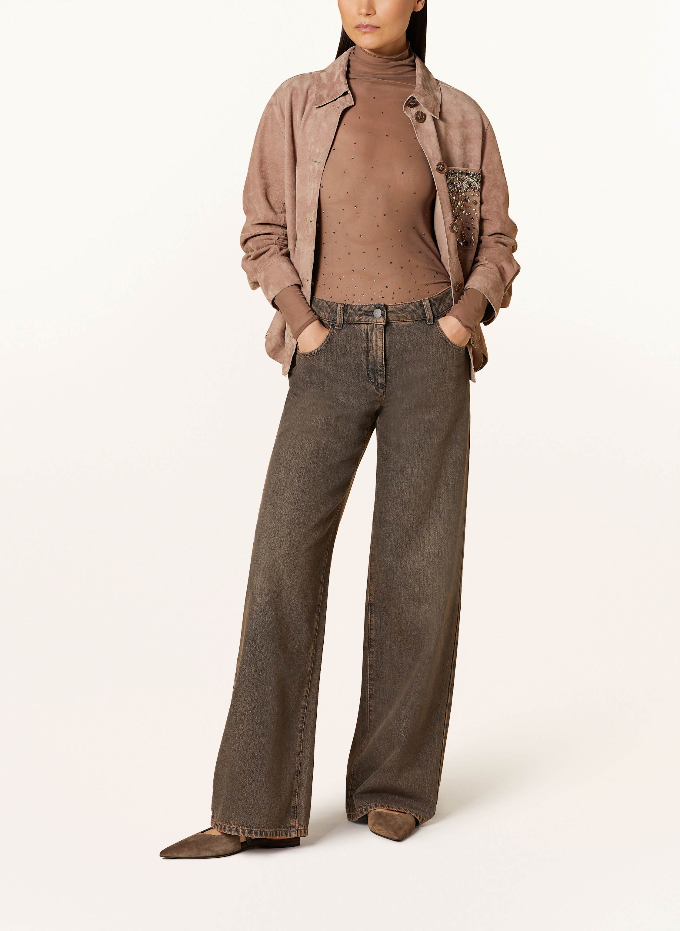 Thumbnail - Luisa Cerano Longsleeve Aus Mesh Mit Schmucksteinen beige