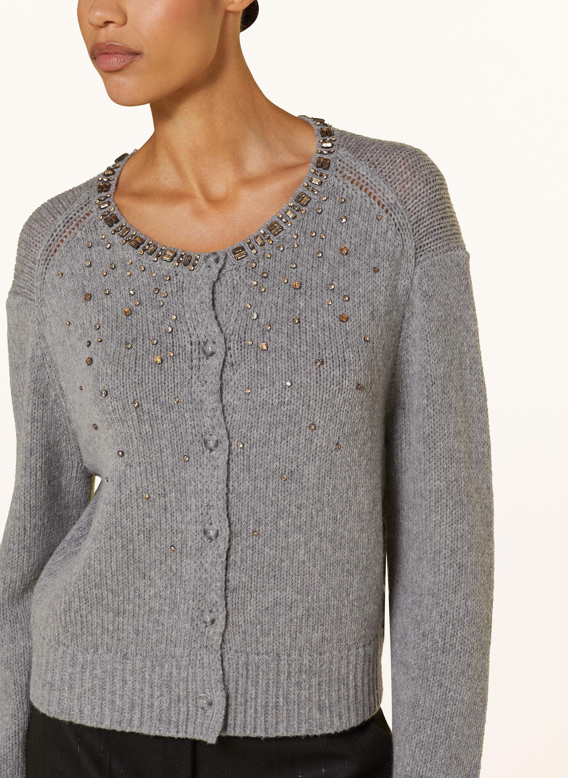 Thumbnail - Luisa Cerano Strickjacke Mit Alpaka Und Schmucksteinen grau