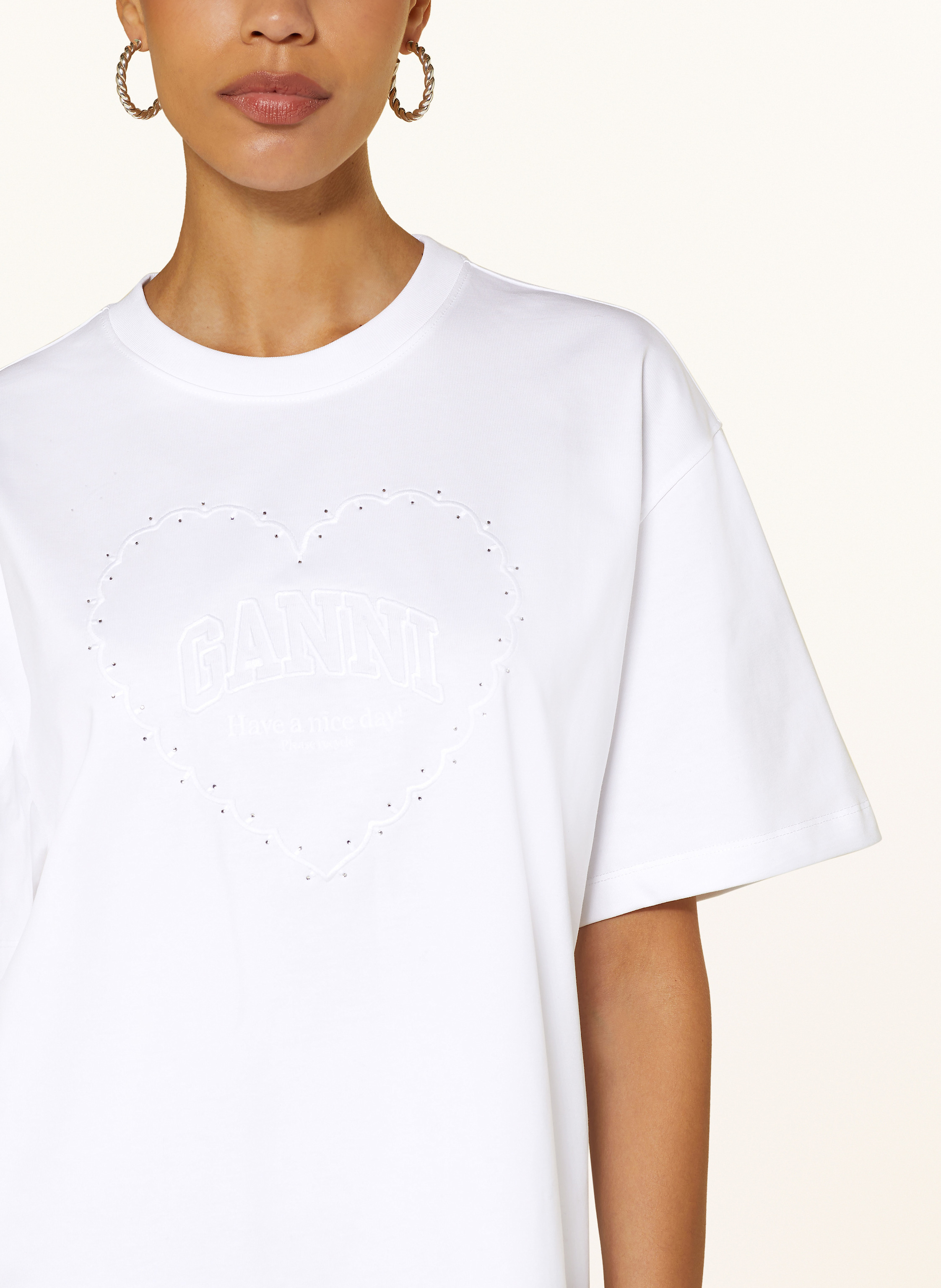Thumbnail - Ganni T-Shirt Mit Schmucksteinen weiss