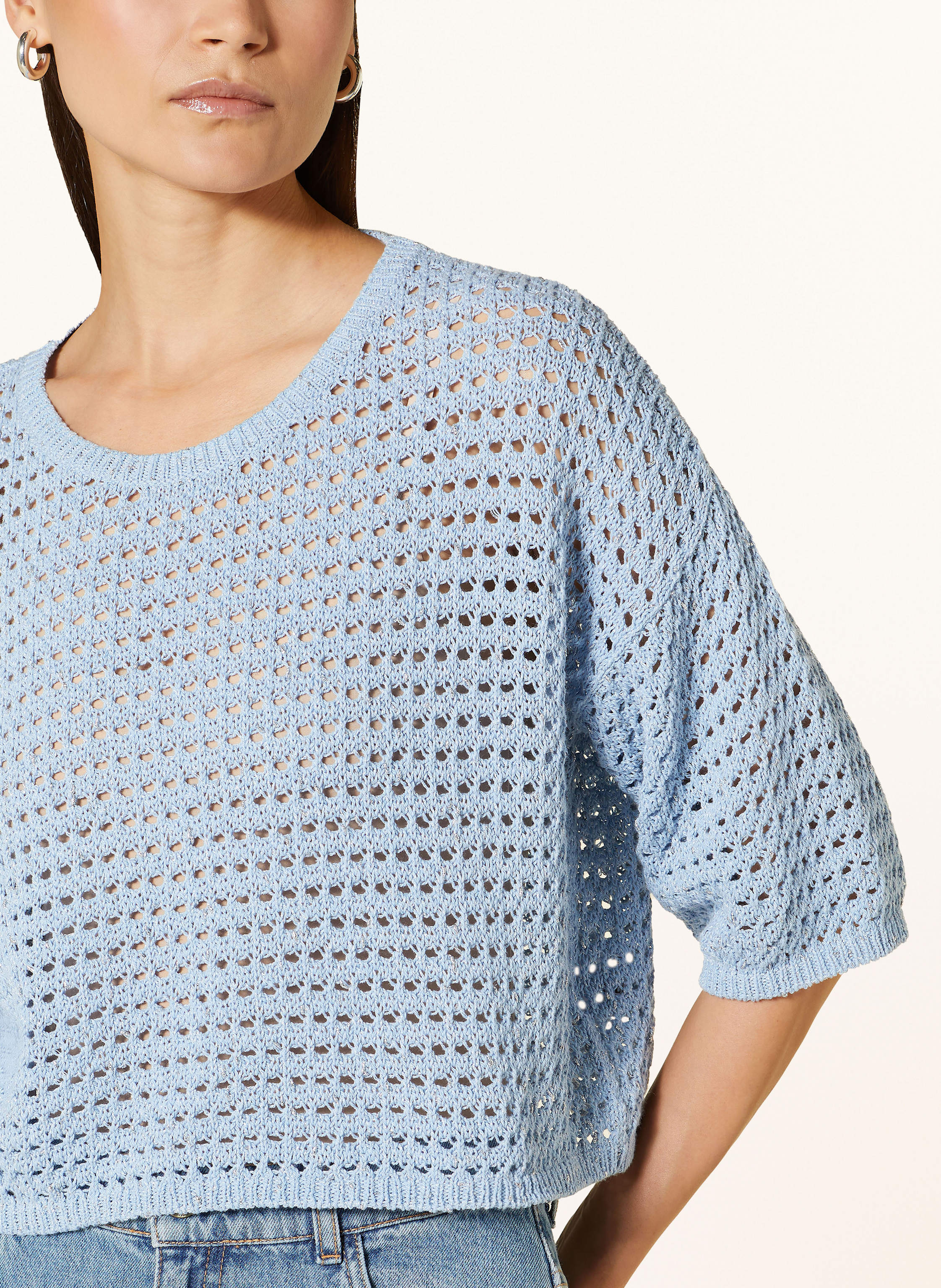 Thumbnail - Riani Cropped-Strickshirt Mit 3/4-Arm Und Glitzergarn blau