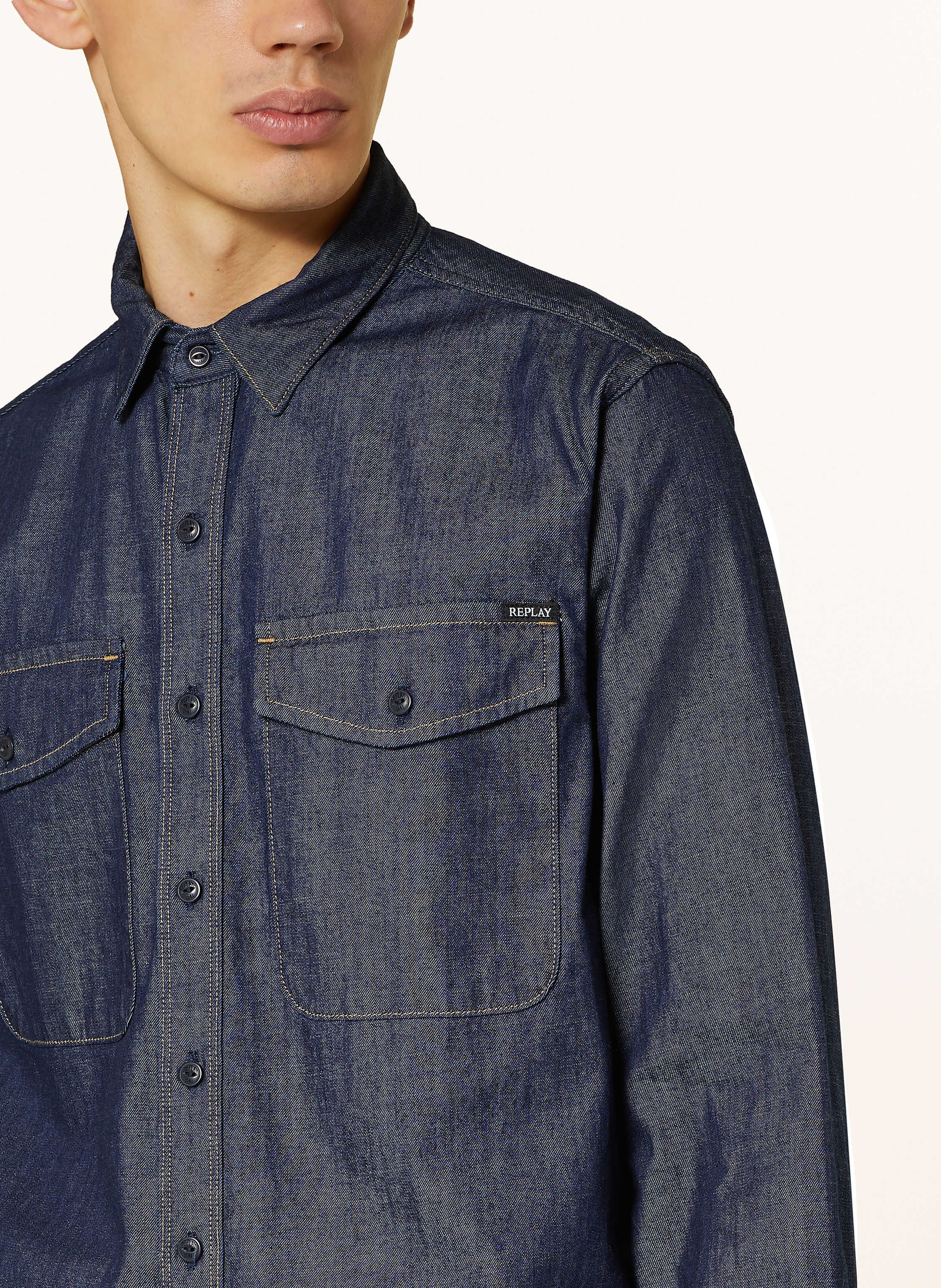 Thumbnail - Replay Hemd Regular Fit In Jeansoptik blau