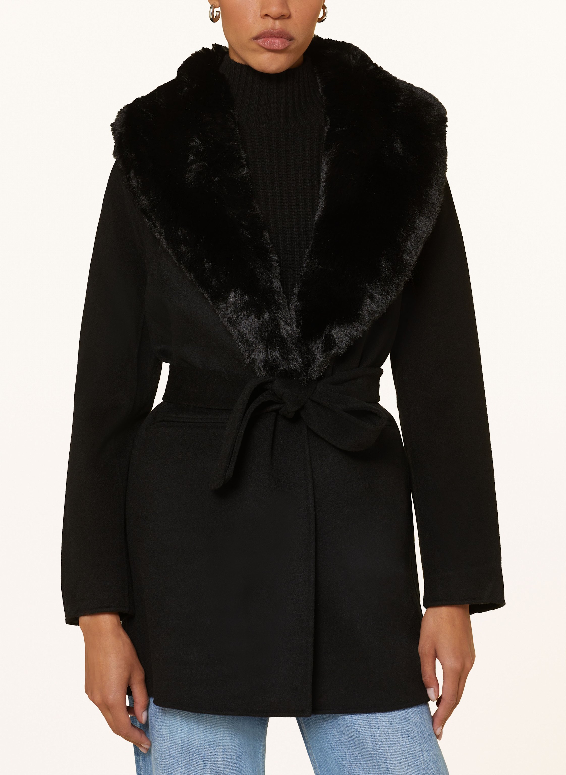 Thumbnail - Maje Wollmantel Mit Kunstfell schwarz