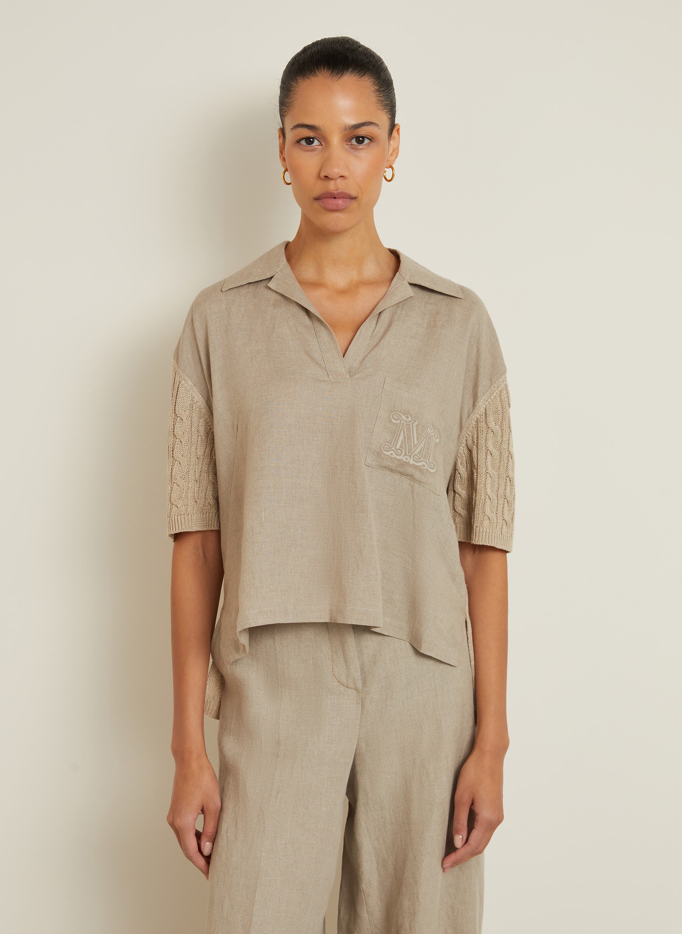 Thumbnail - Max Mara Blusenshirt Pavidi Aus Leinen Im Materialmix beige