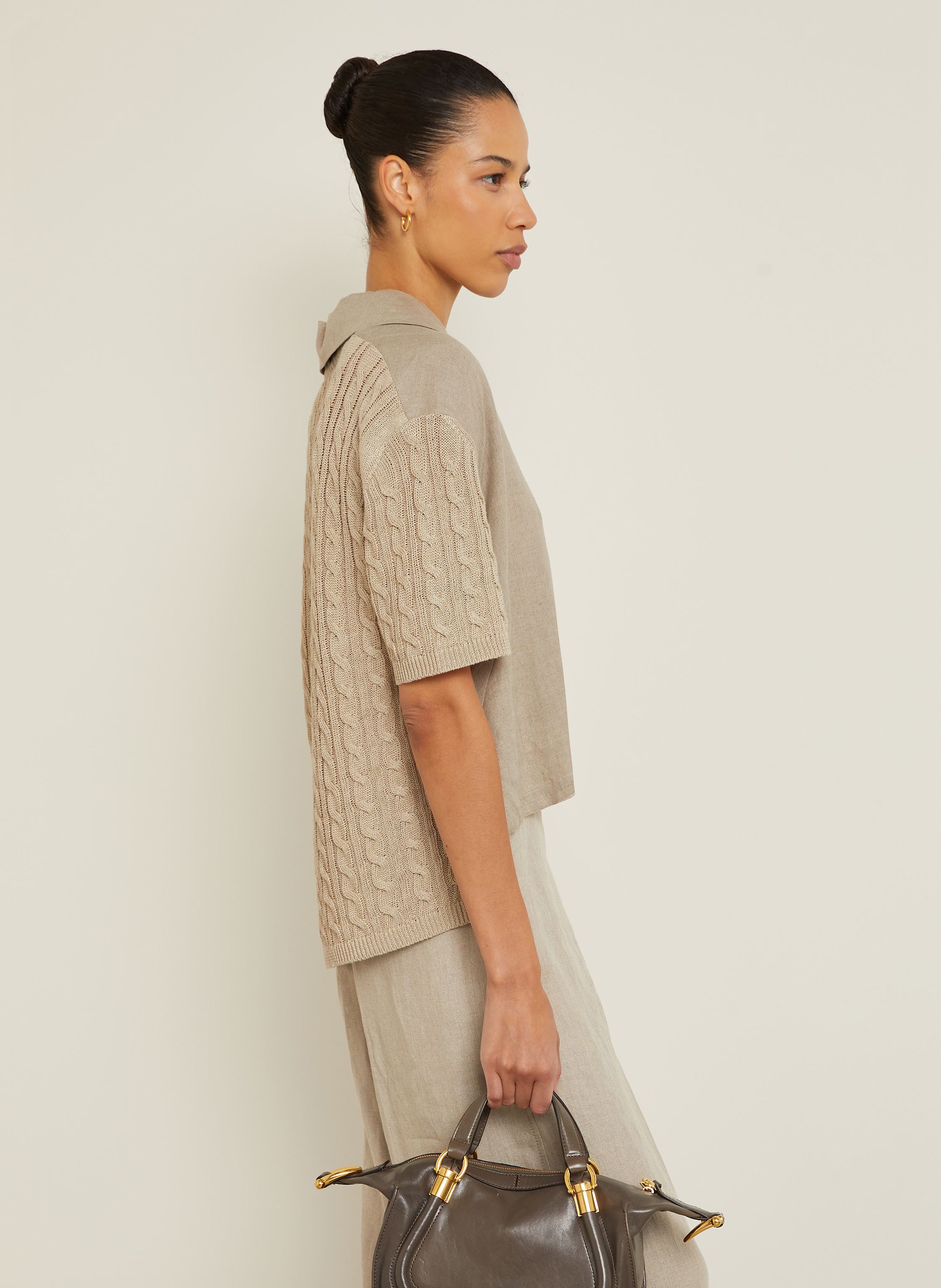 Thumbnail - Max Mara Blusenshirt Pavidi Aus Leinen Im Materialmix beige