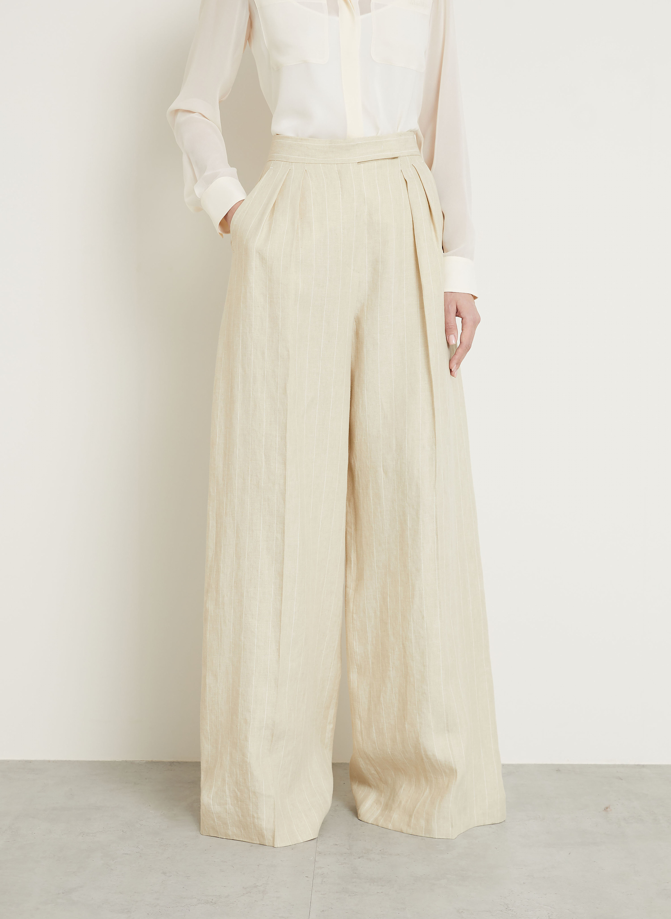 Thumbnail - Max Mara Marlenehose Rauche Aus Leinen beige