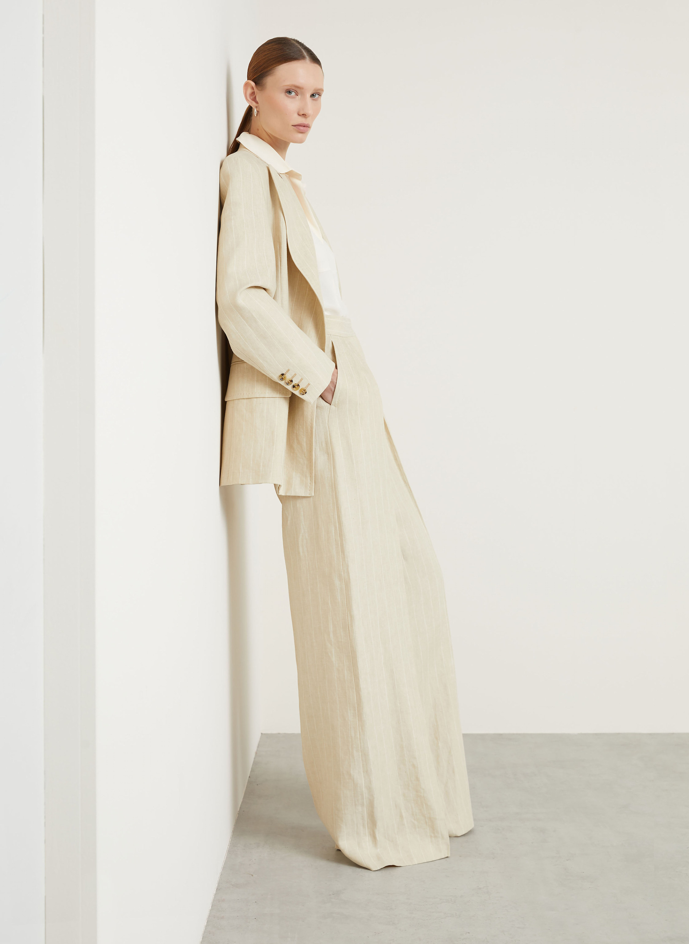 Thumbnail - Max Mara Marlenehose Rauche Aus Leinen beige