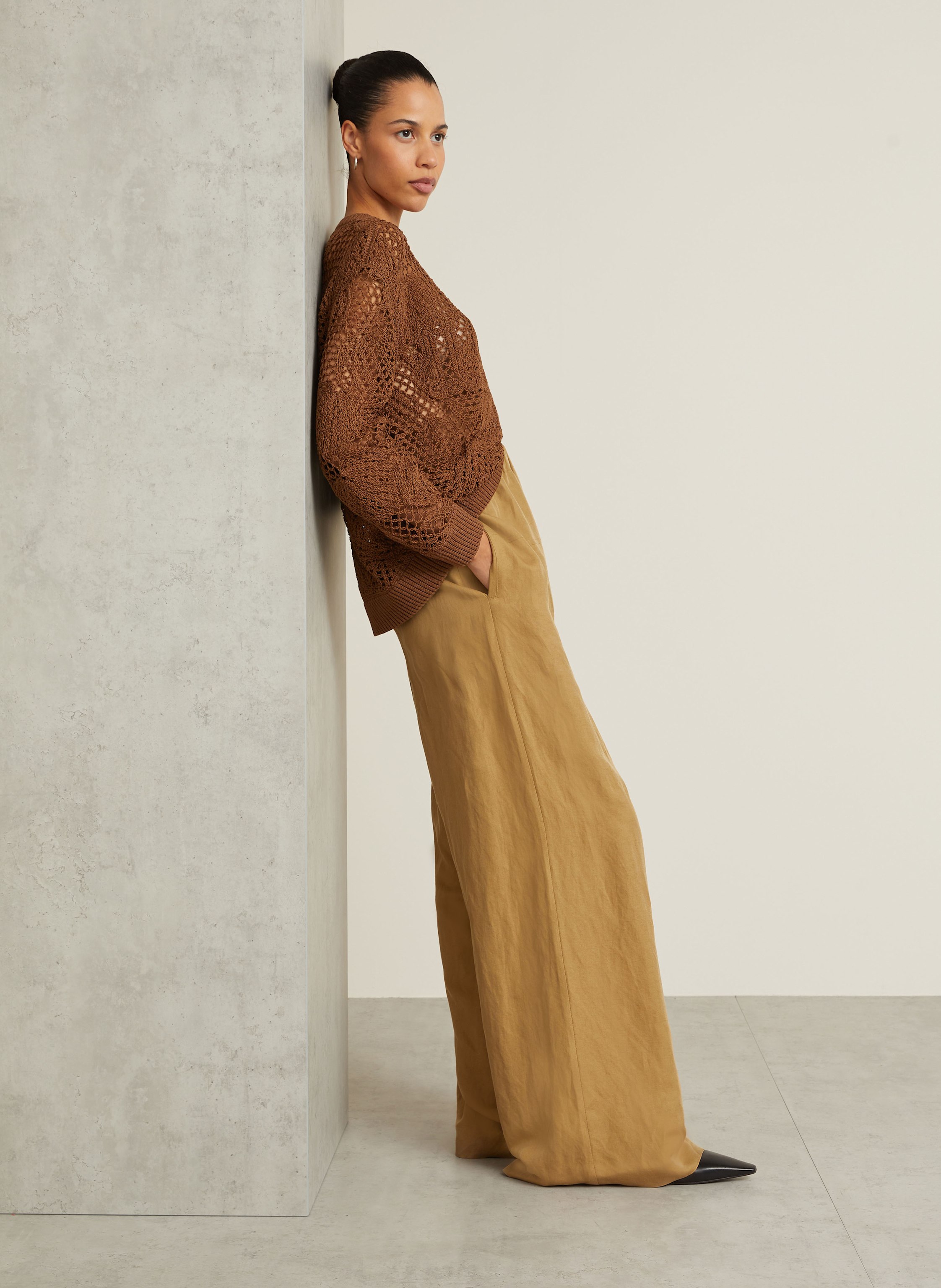 Thumbnail - Max Mara Marlenehose Onore Mit Leinen Und Seide braun