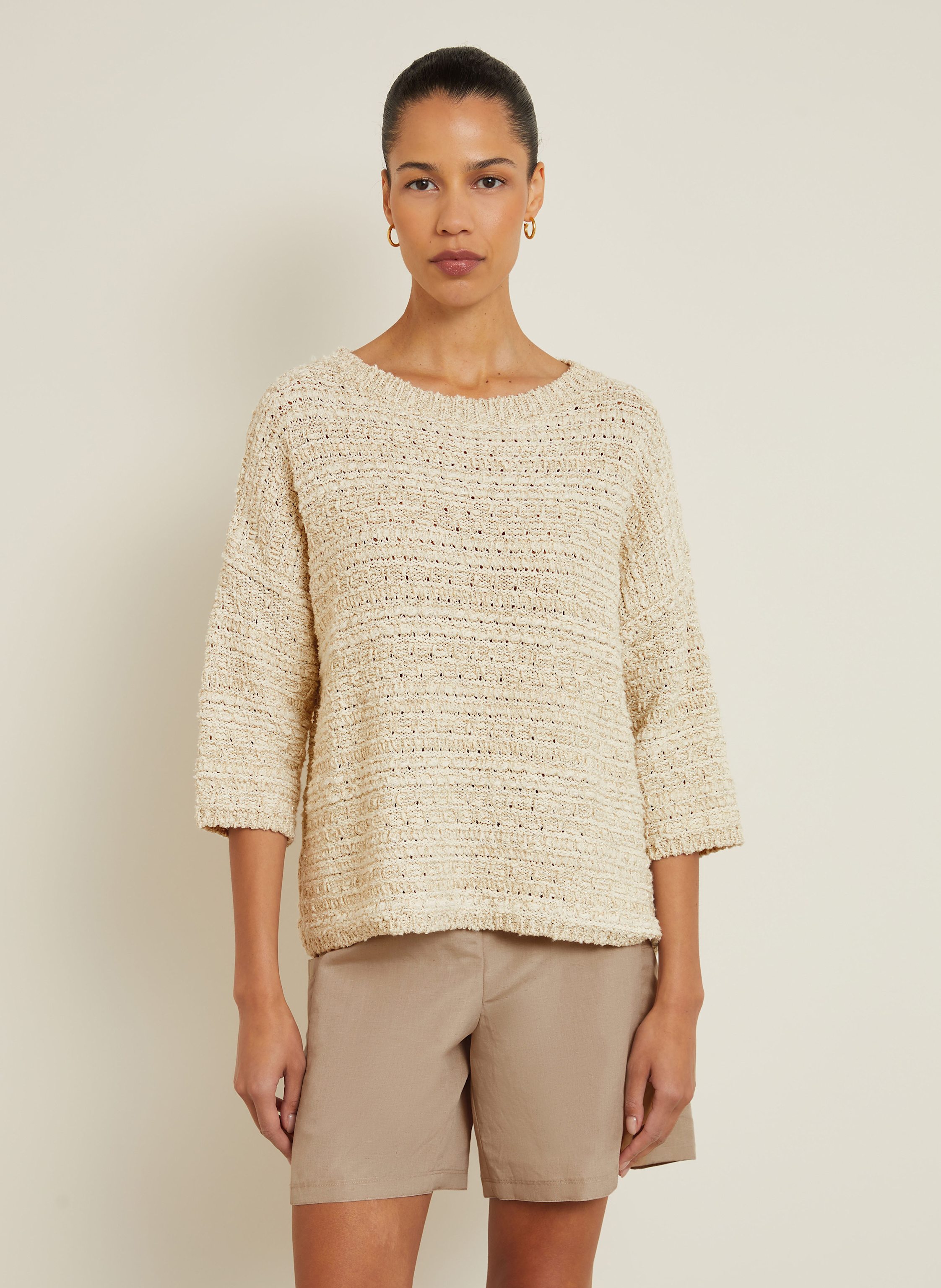 Thumbnail - Max Mara Pullover Arda Mit Glitzergarn Und 3/4-Arm beige
