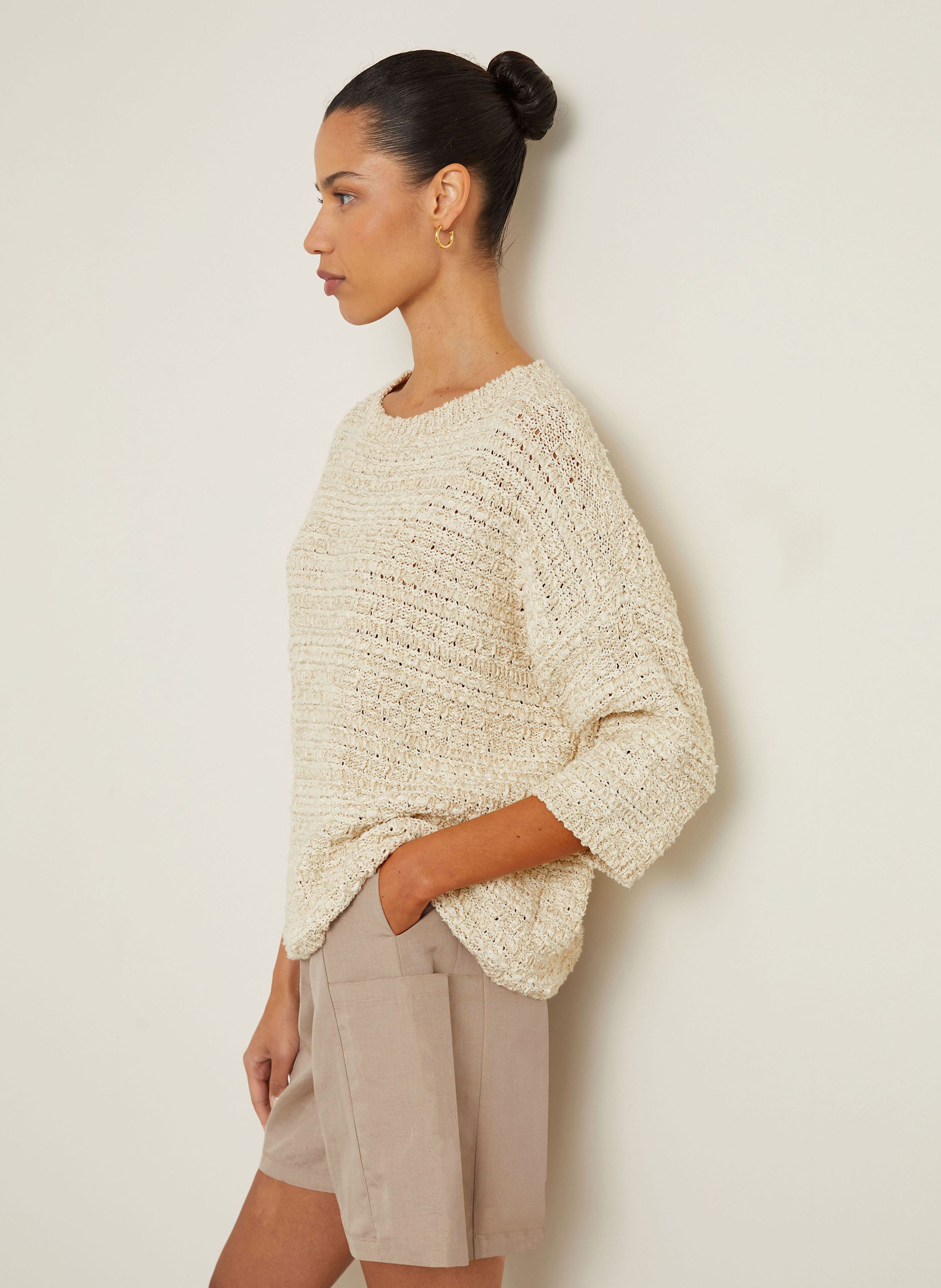 Thumbnail - Max Mara Pullover Arda Mit Glitzergarn Und 3/4-Arm beige