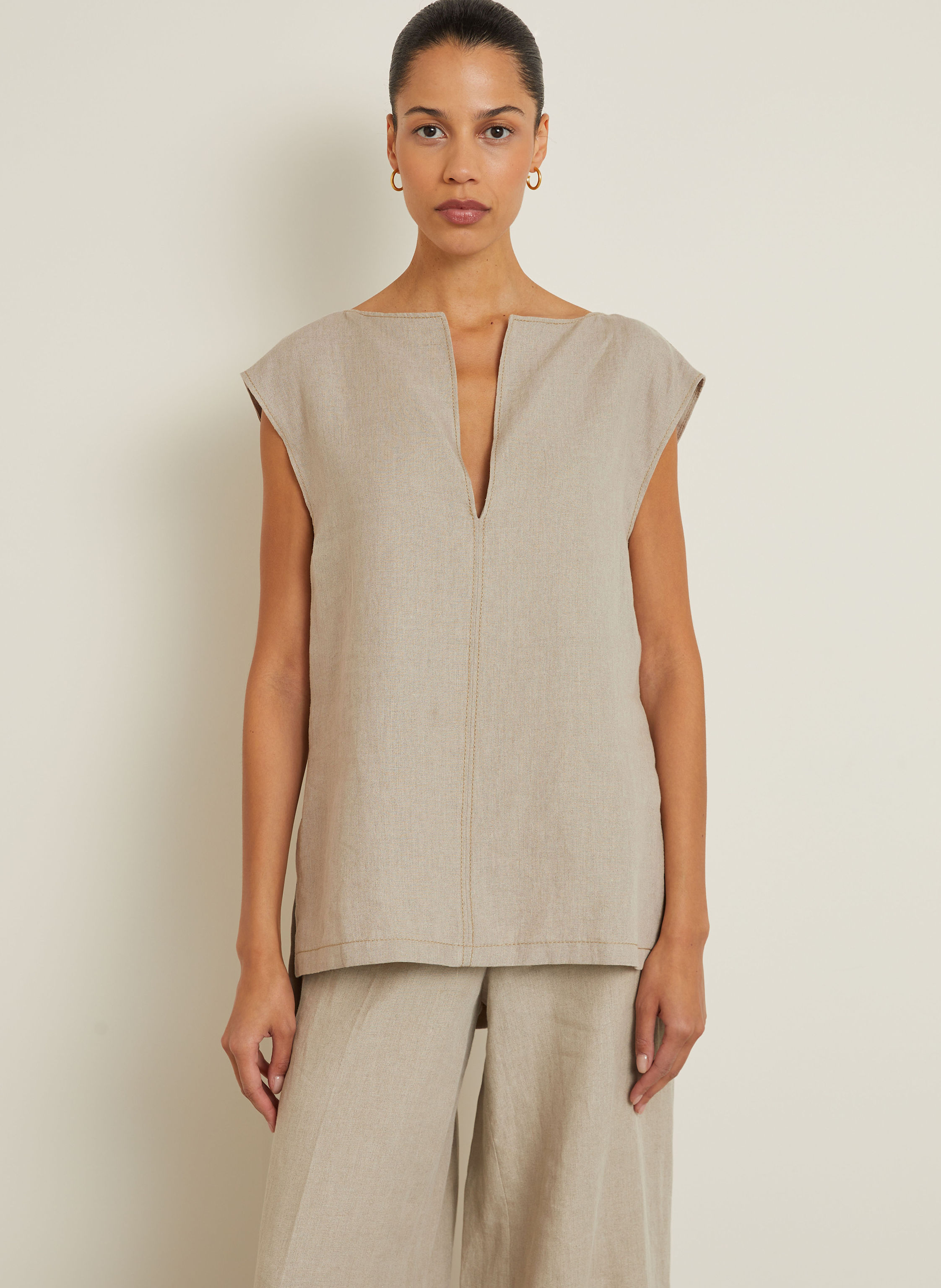 Thumbnail - Max Mara Blusentop Colimbo Aus Leinen beige