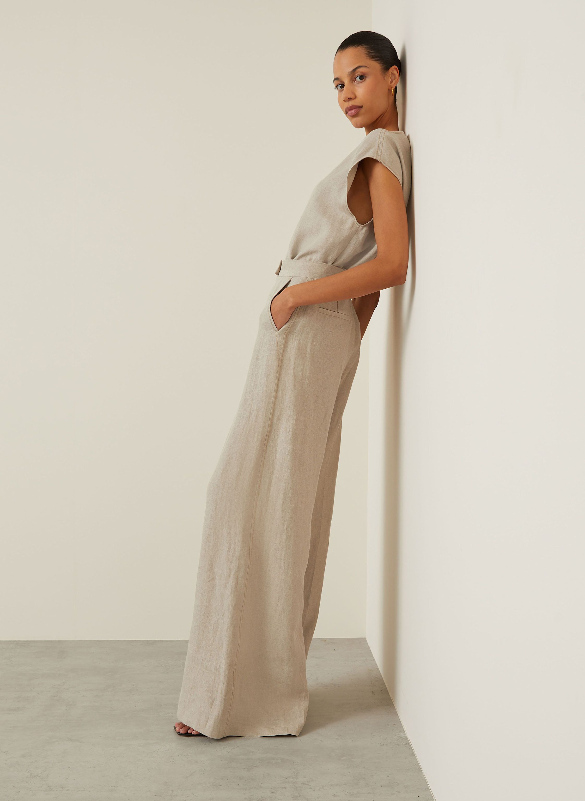 Thumbnail - Max Mara Marlenehose Sequoia Aus Leinen beige