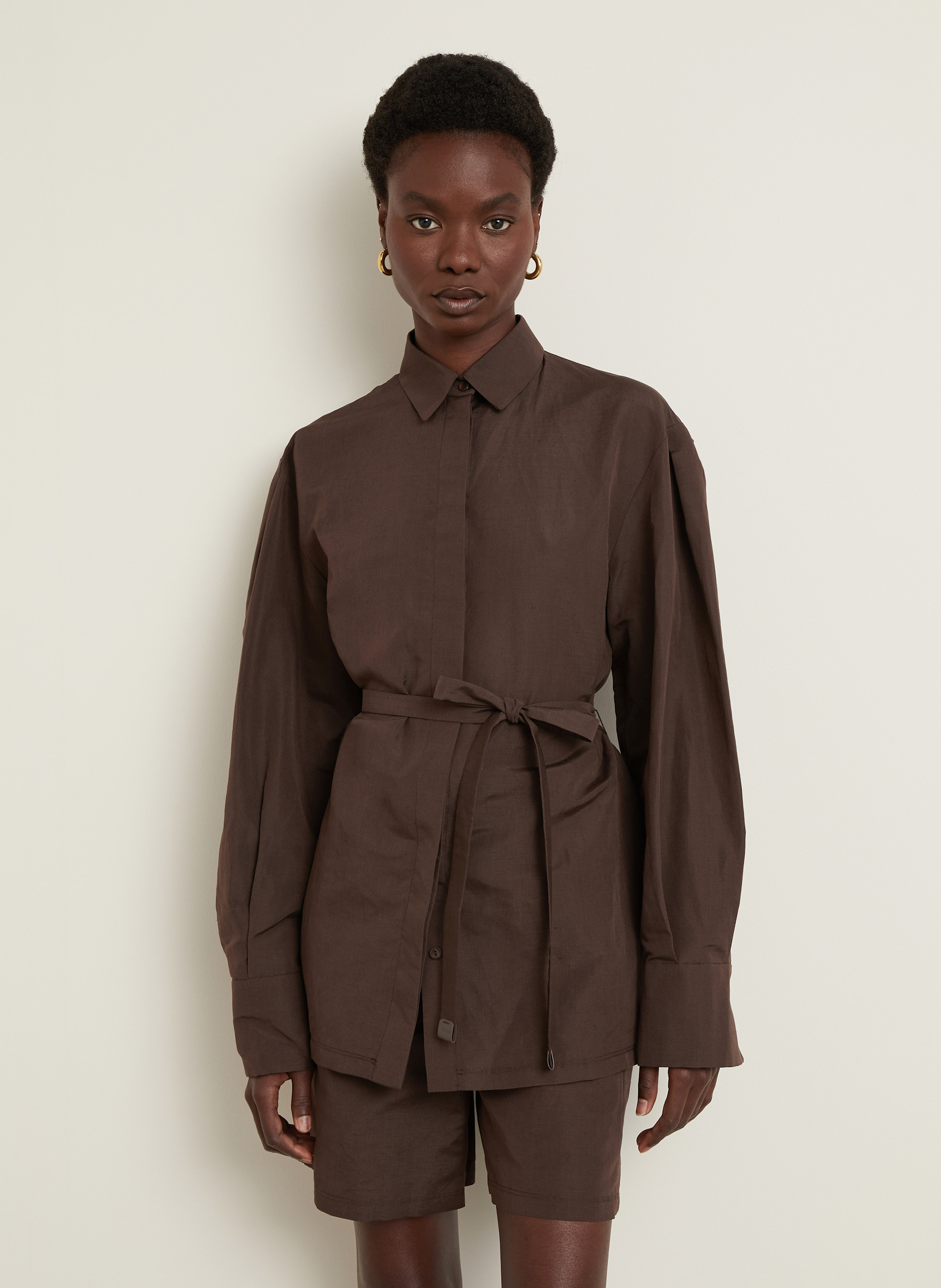 Thumbnail - Max Mara Hemdbluse Affari Mit Leinen Und Seide braun