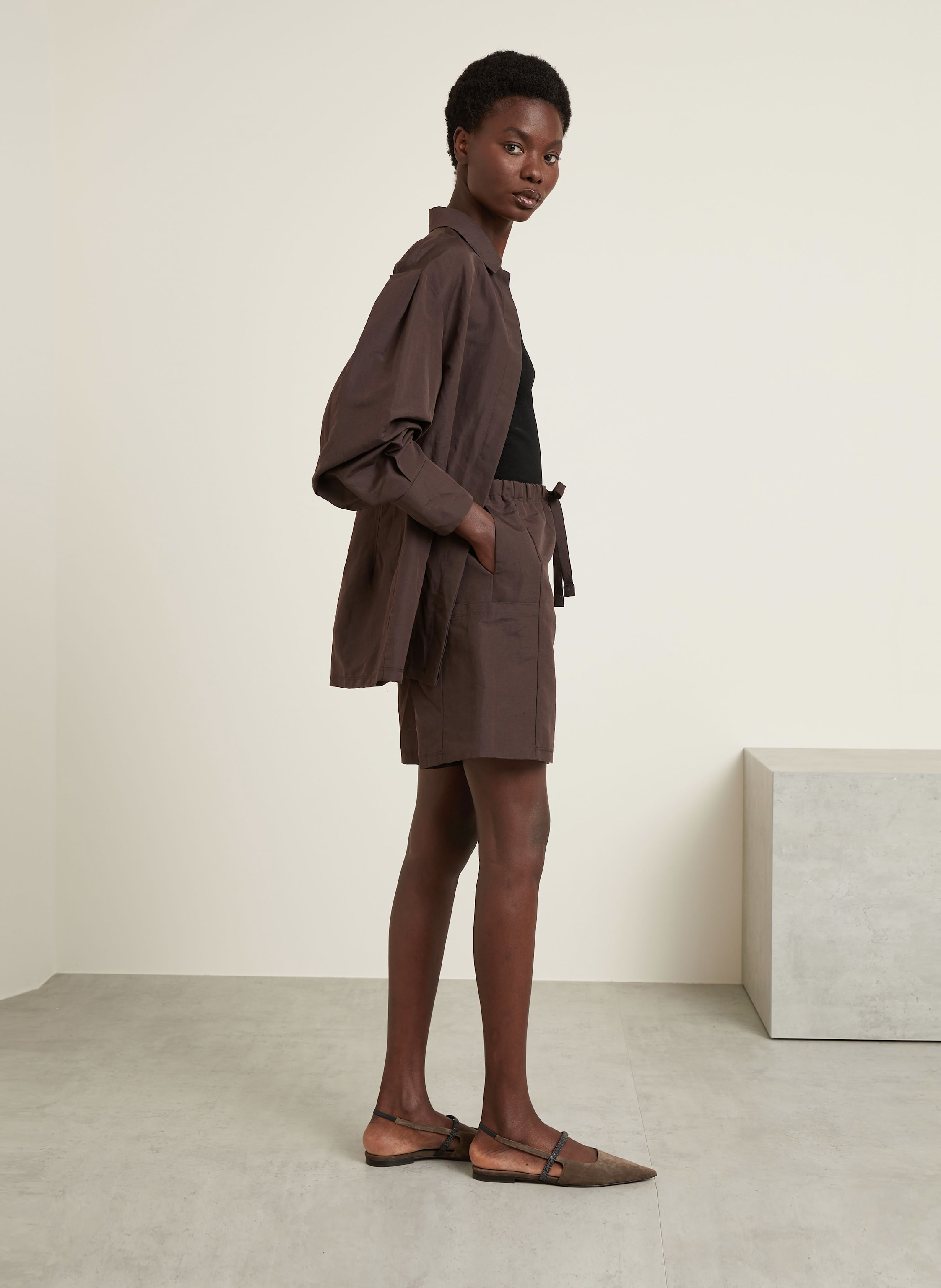 Thumbnail - Max Mara Shorts Quebec Mit Leinen Und Seide braun