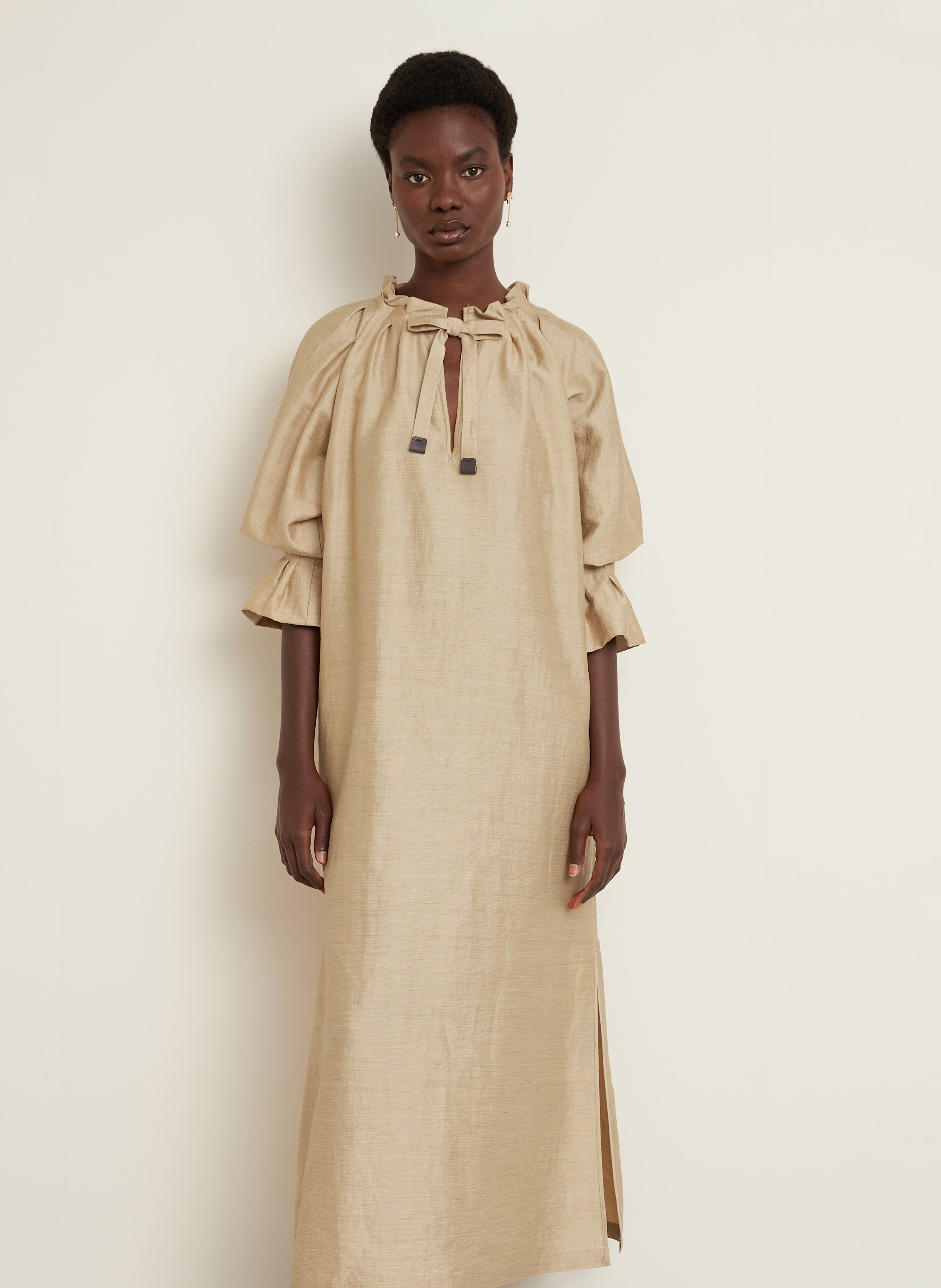 Thumbnail - Max Mara Kleid Jene Mit Leinen Und Seide beige