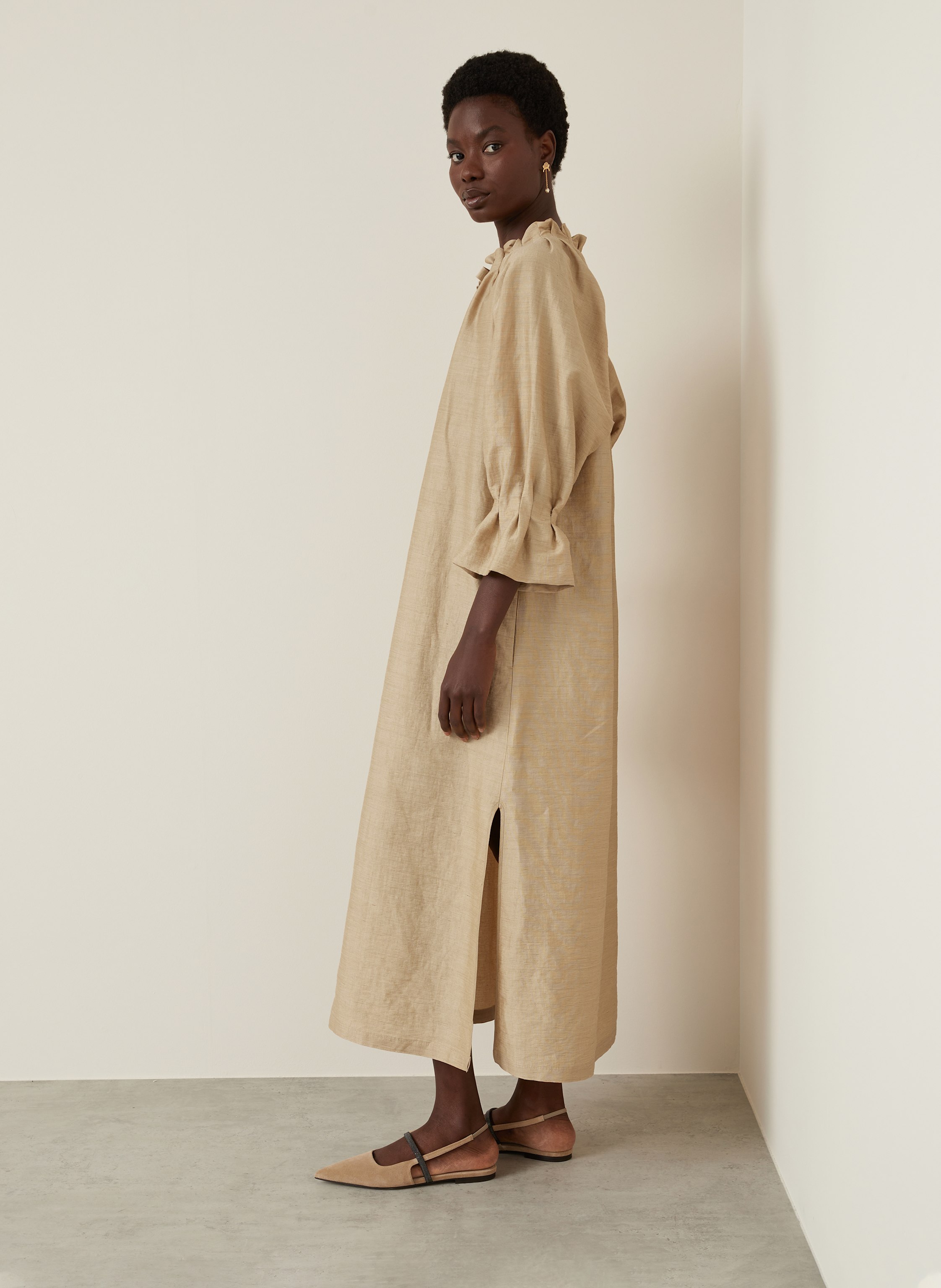 Thumbnail - Max Mara Kleid Jene Mit Leinen Und Seide beige