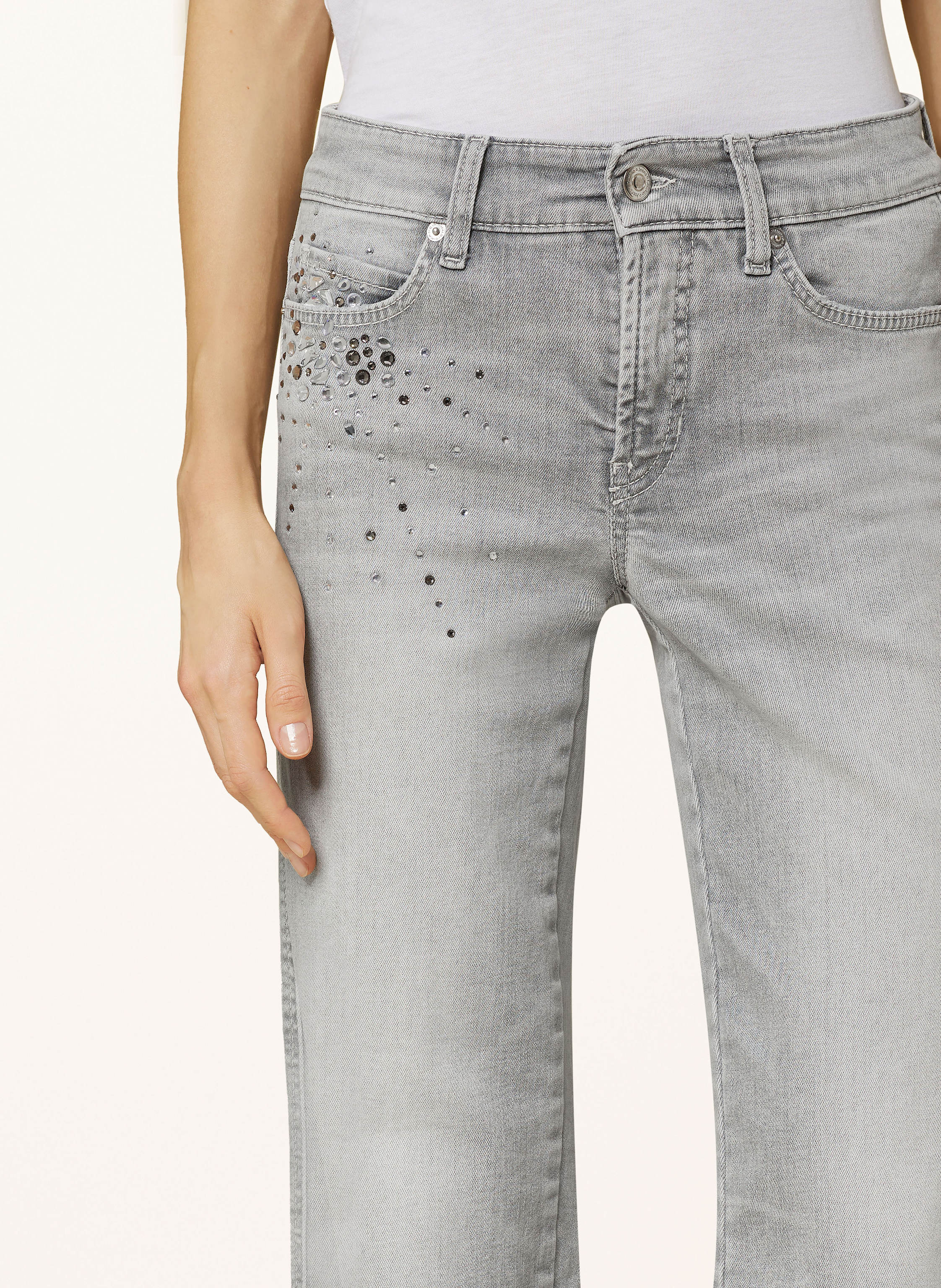 Thumbnail - Cambio Straight Jeans Paris Mit Schmucksteinen grau