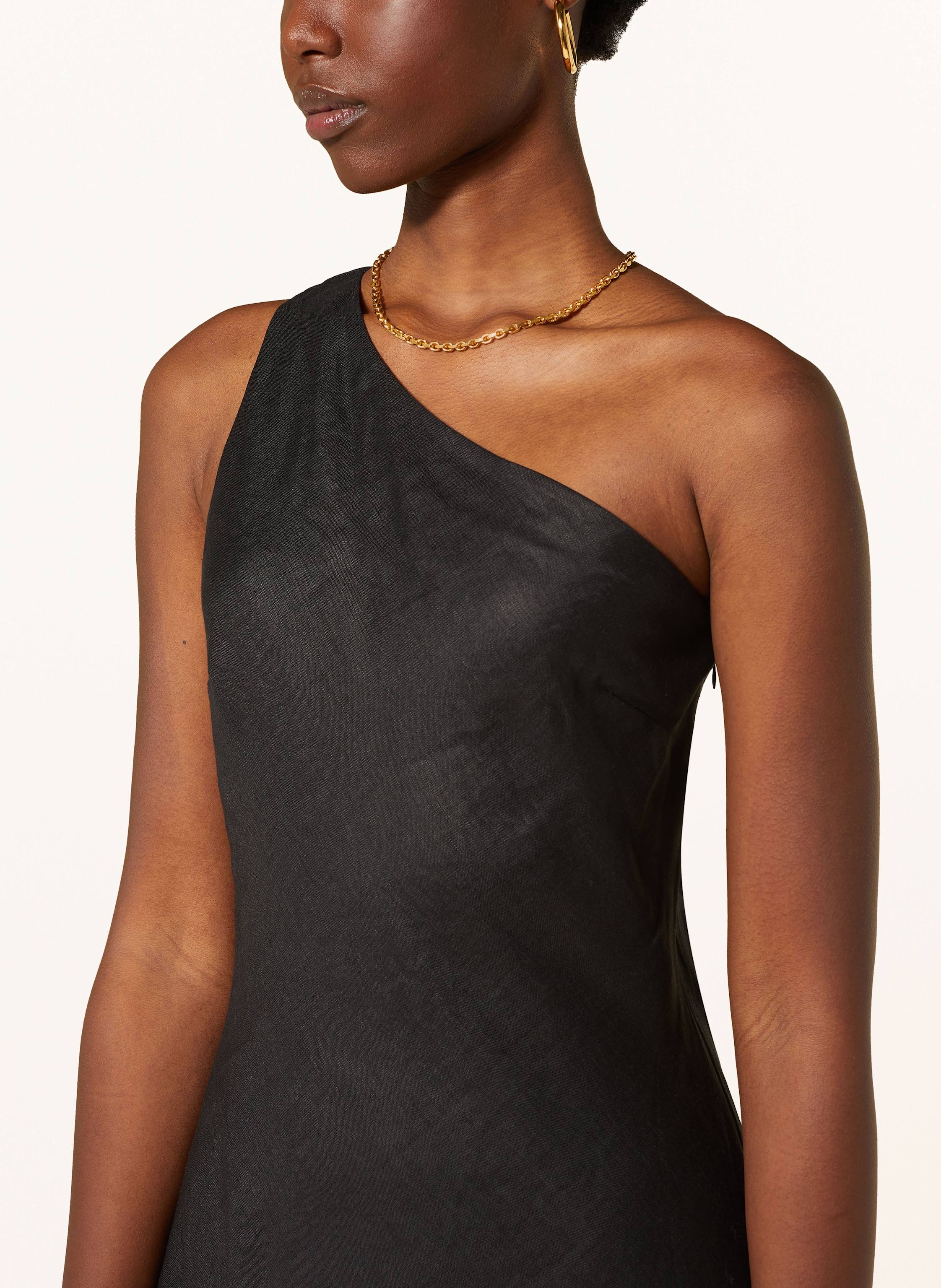 Thumbnail - Mrs & Hugs One-Shoulder-Kleid Aus Leinen schwarz