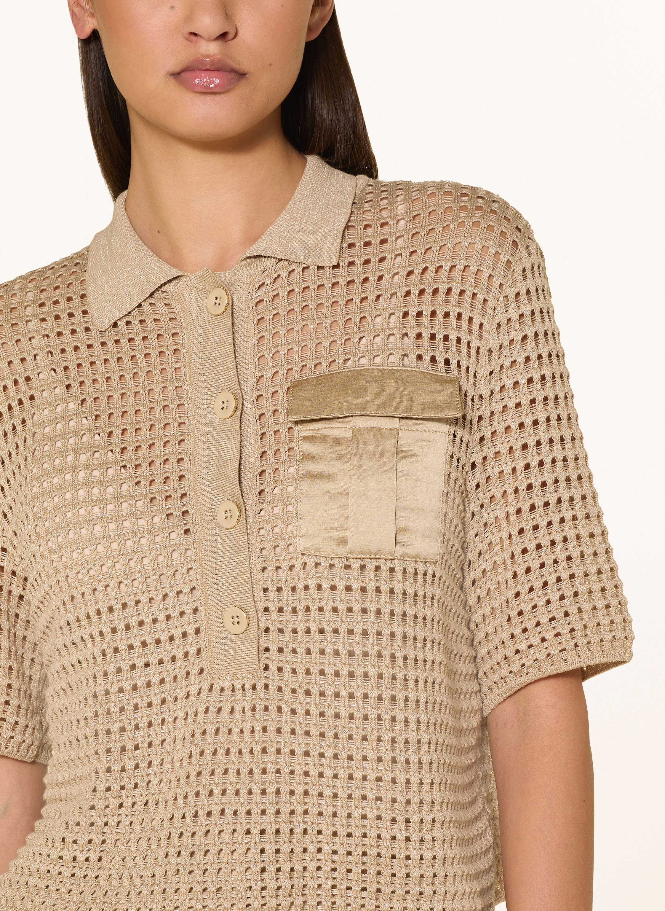 Thumbnail - Marc Cain Strick-Poloshirt Mit Glitzergarn beige