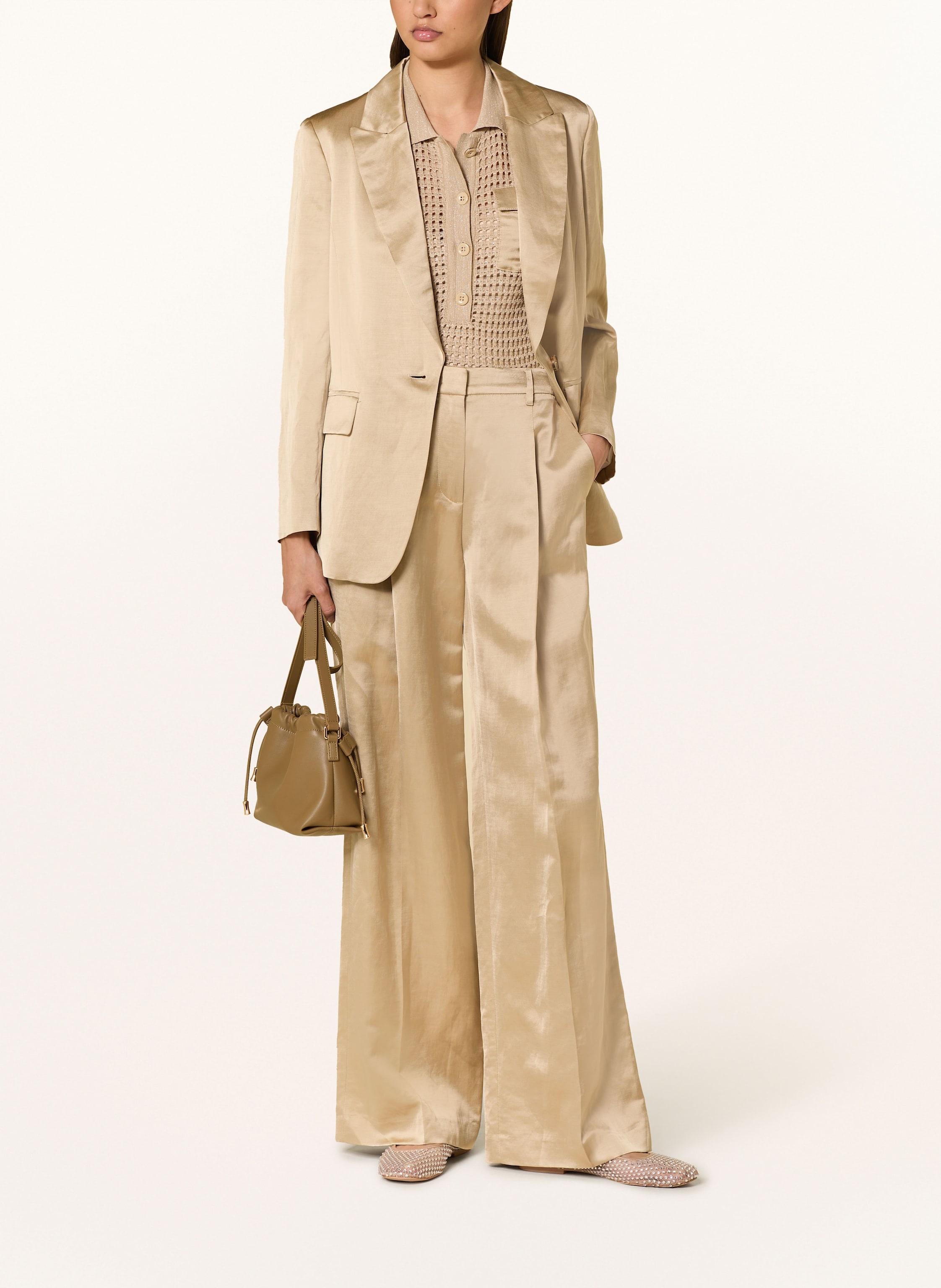 Thumbnail - Marc Cain Strick-Poloshirt Mit Glitzergarn beige