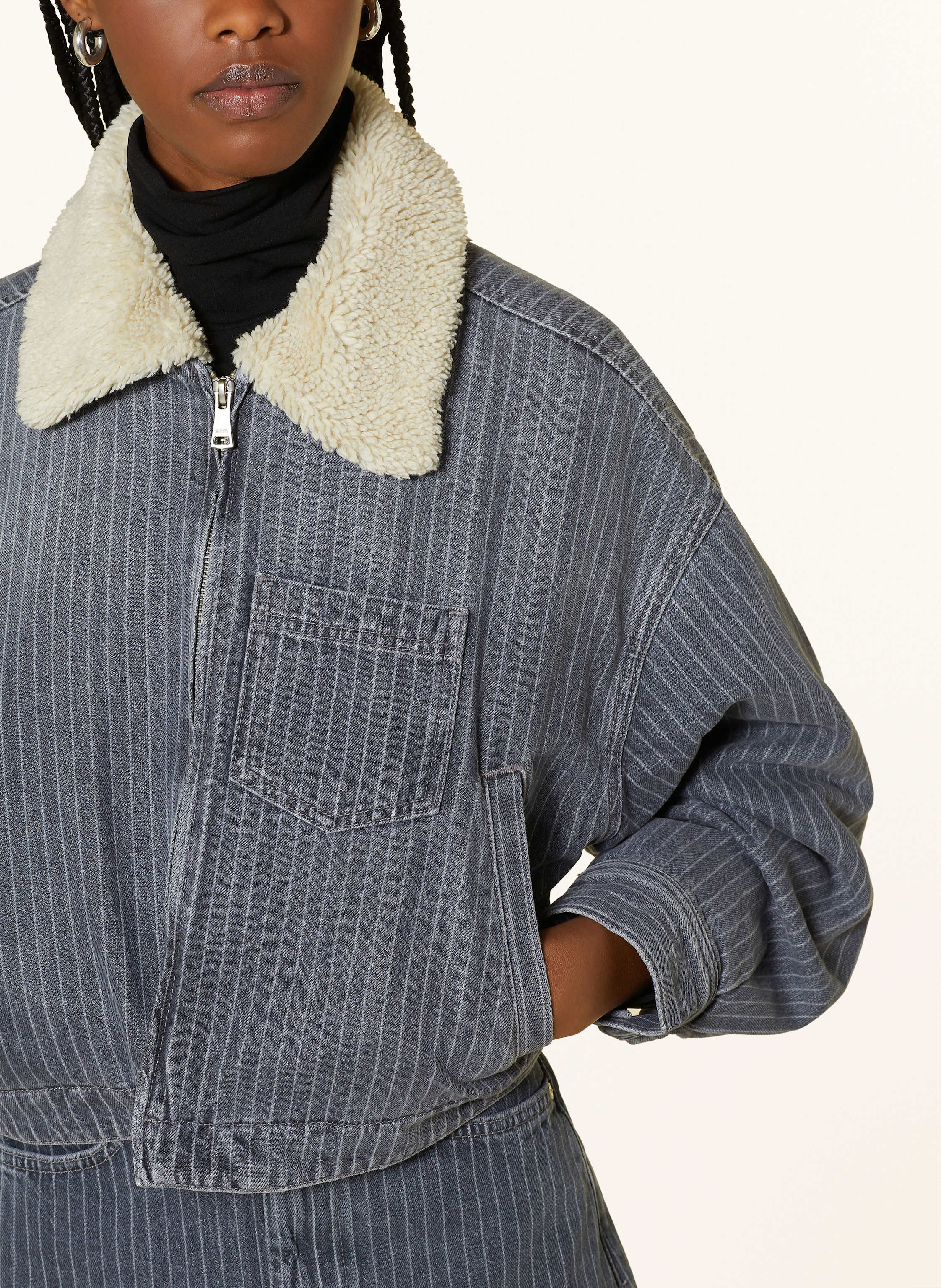 Thumbnail - Marc O'polo Denim Cropped-Jeansjacke Mit Kunstfell grau