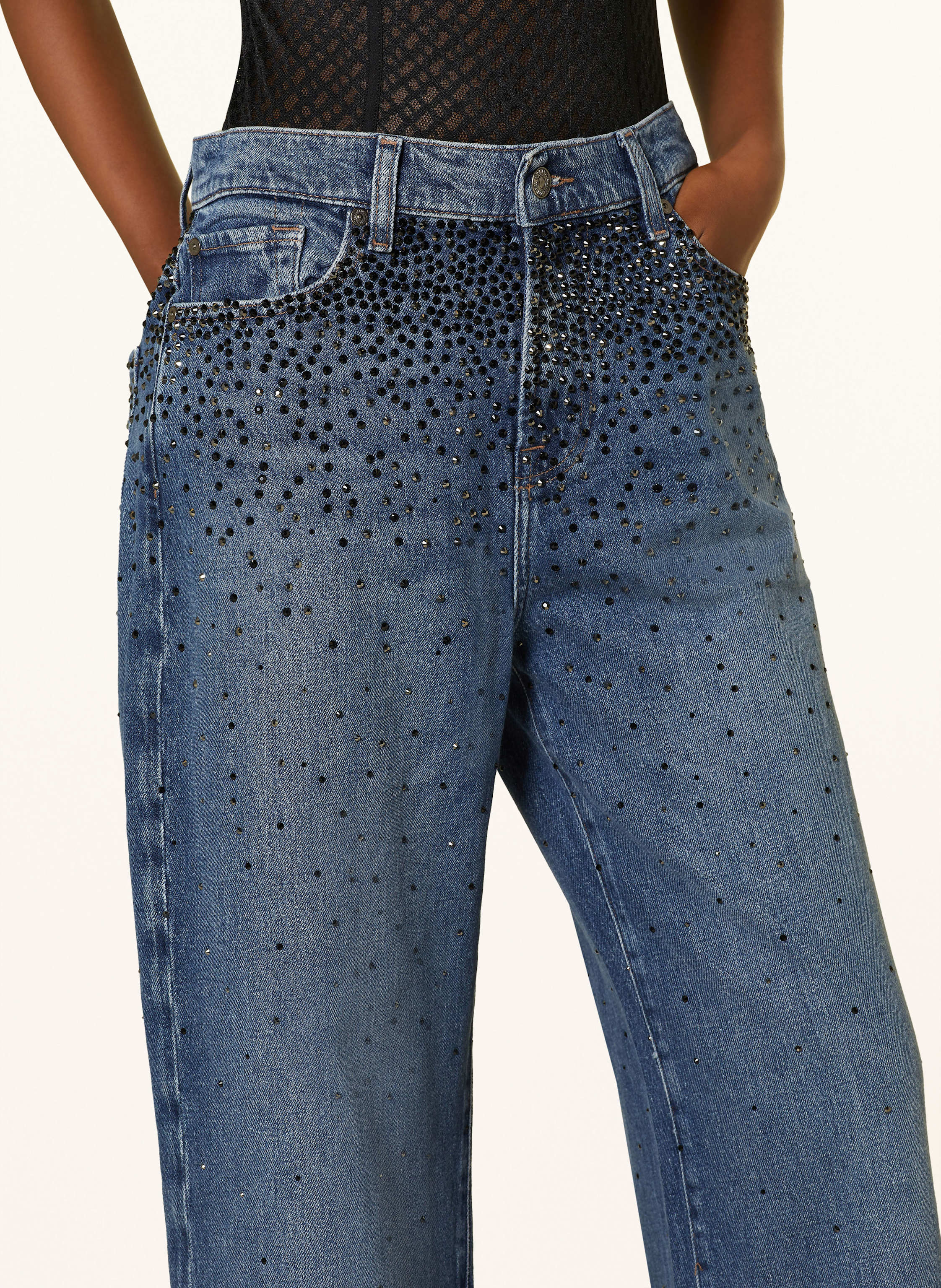 Thumbnail - 7 For All Mankind Wide Leg Jeans Scout Candy With Faded Crystals Mit Schmucksteinen blau