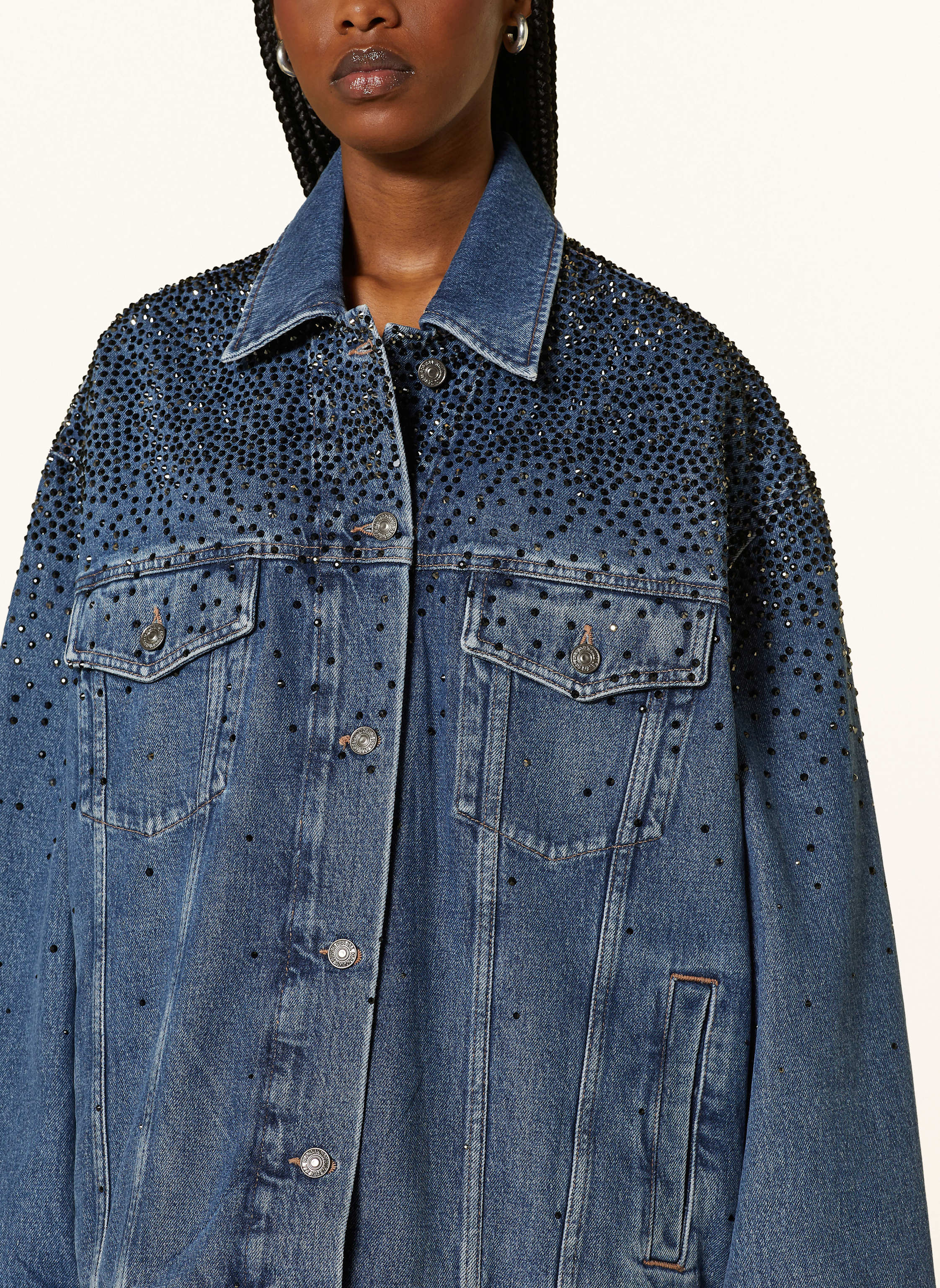 Thumbnail - 7 For All Mankind Jeansjacke Oli Mit Schmucksteinen blau