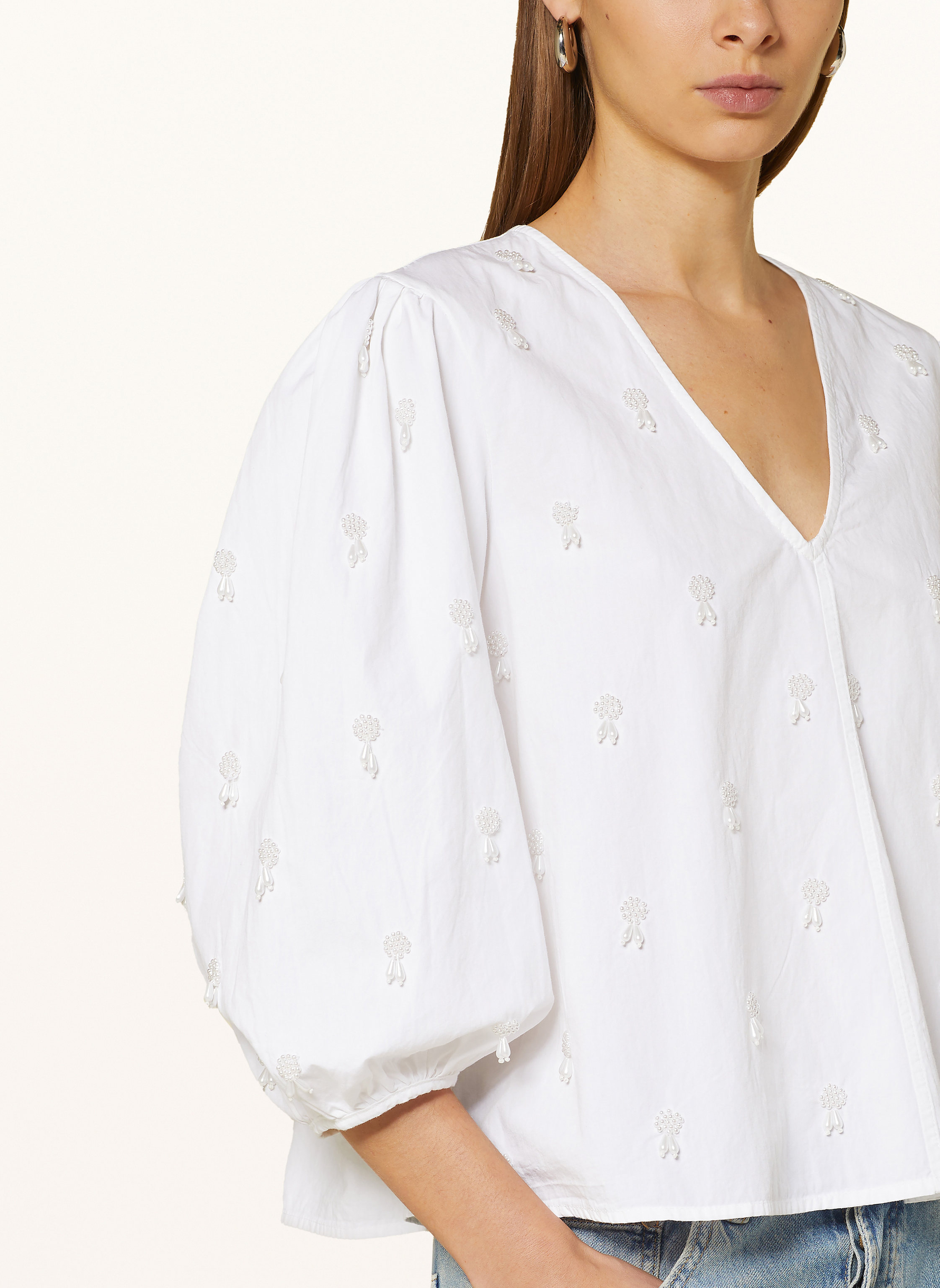 Thumbnail - Selected Femme Blusenshirt Mit 3/4-Arm Und Schmuckperlen weiss