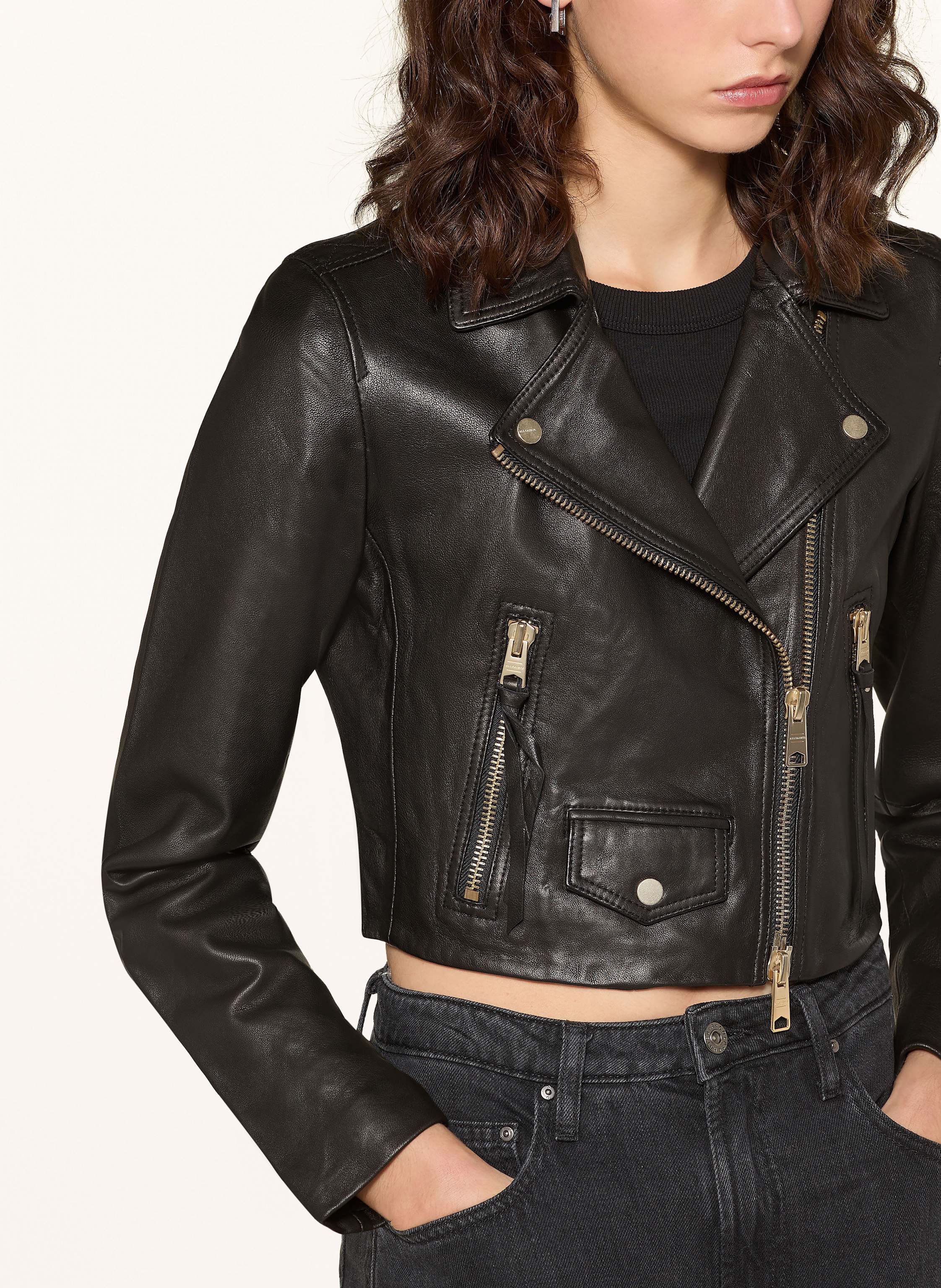 Thumbnail - Allsaints Cropped-Lederjacke Elora schwarz