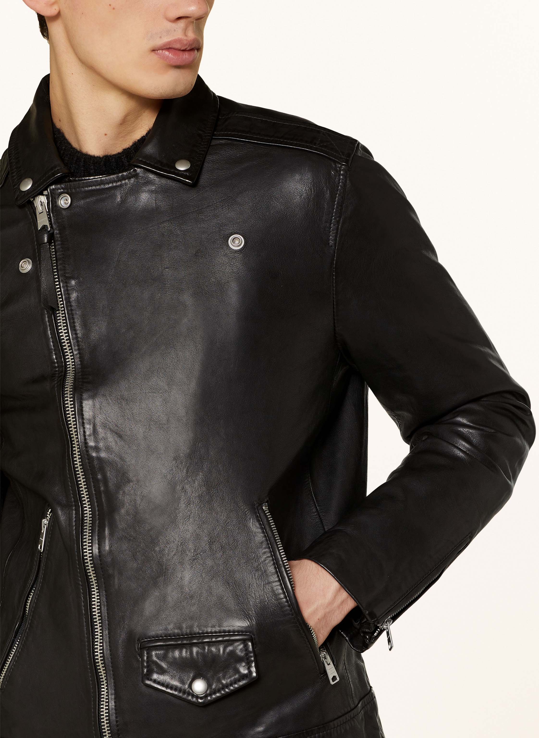 Thumbnail - Allsaints Lederjacke Milo Biker schwarz