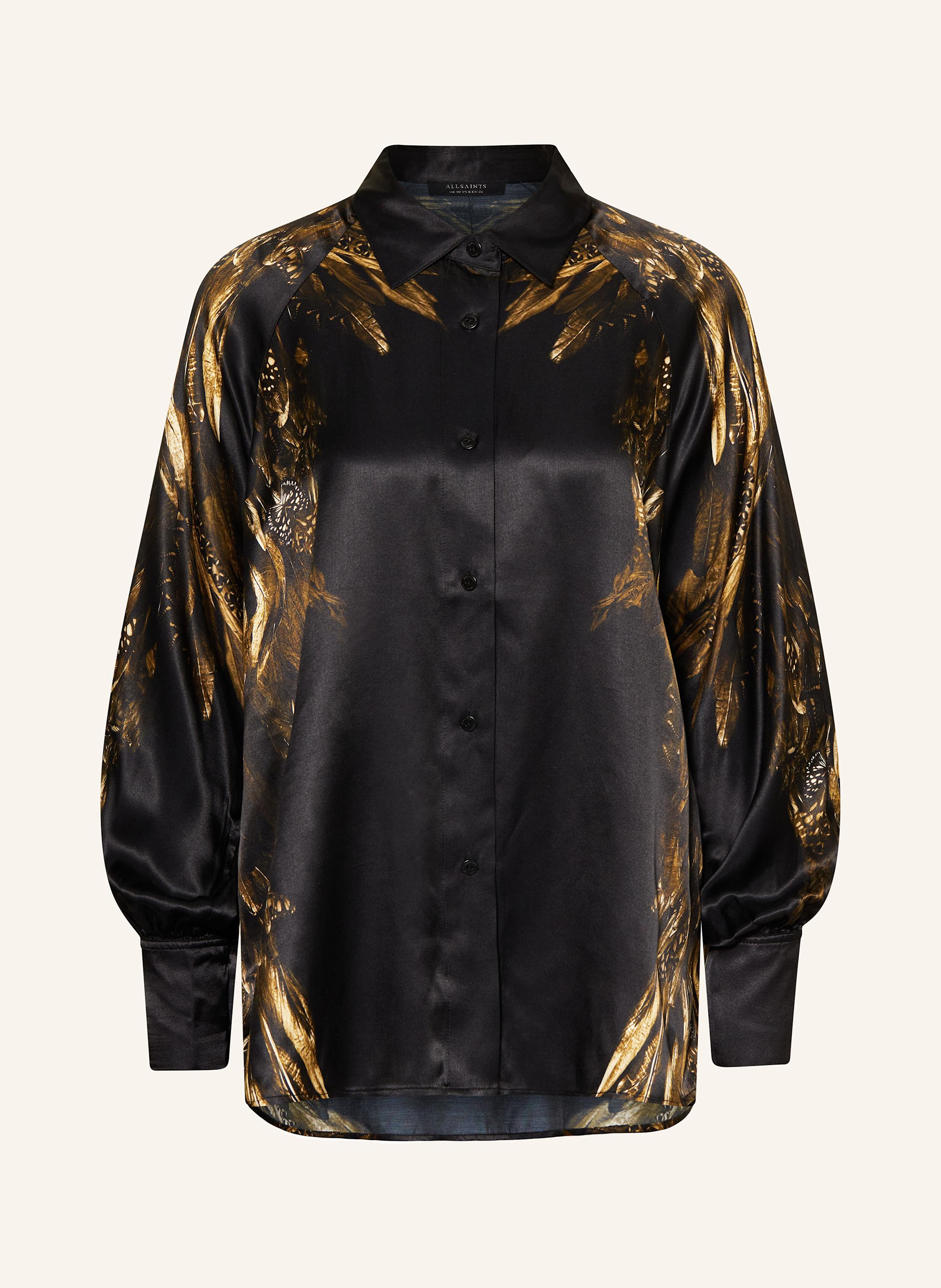 ALLSAINTS OANA satin shirt blouse in black dark yellow cream