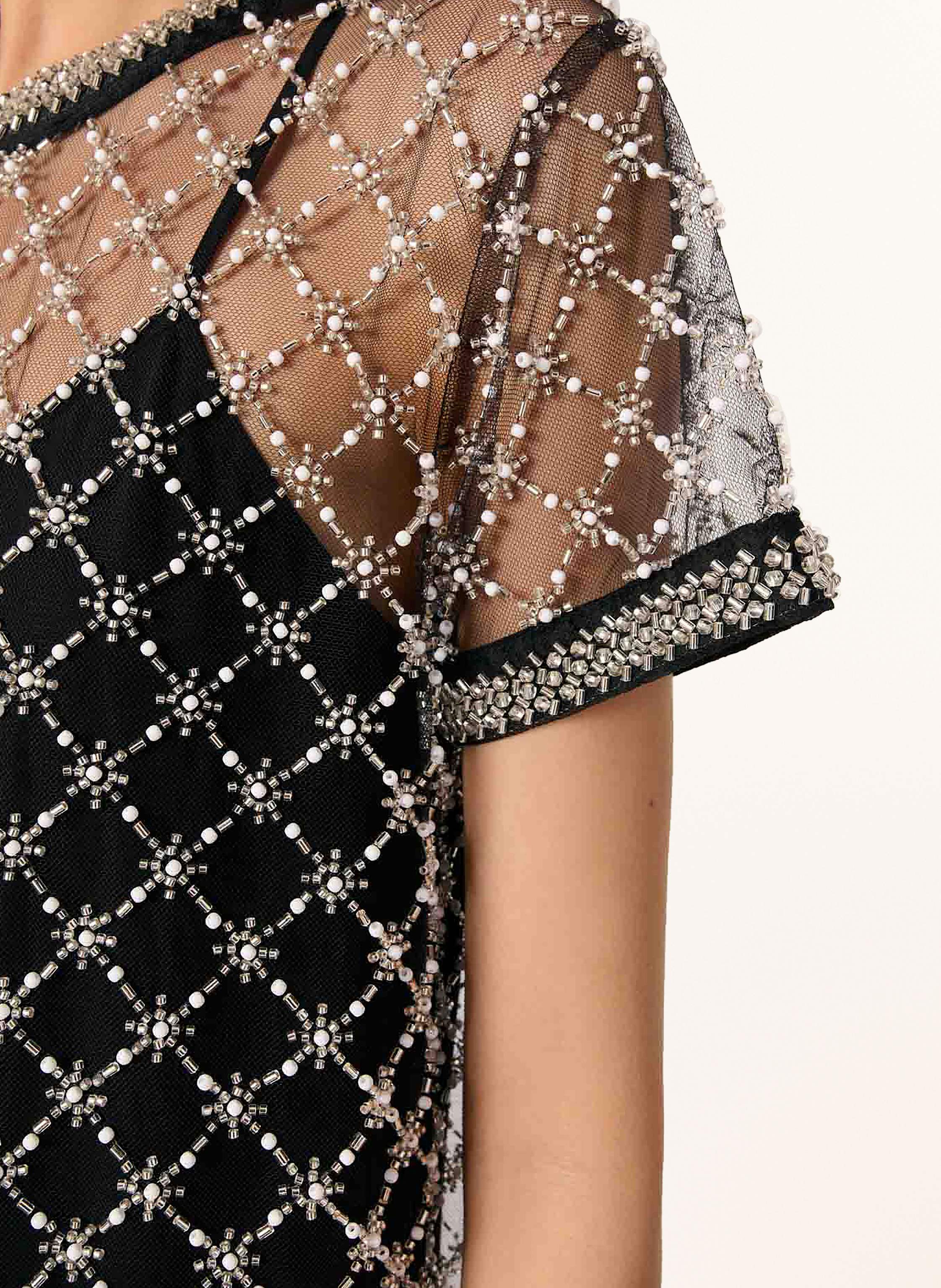 Thumbnail - Maje Mesh-Kleid Mit Schmucksteinen schwarz